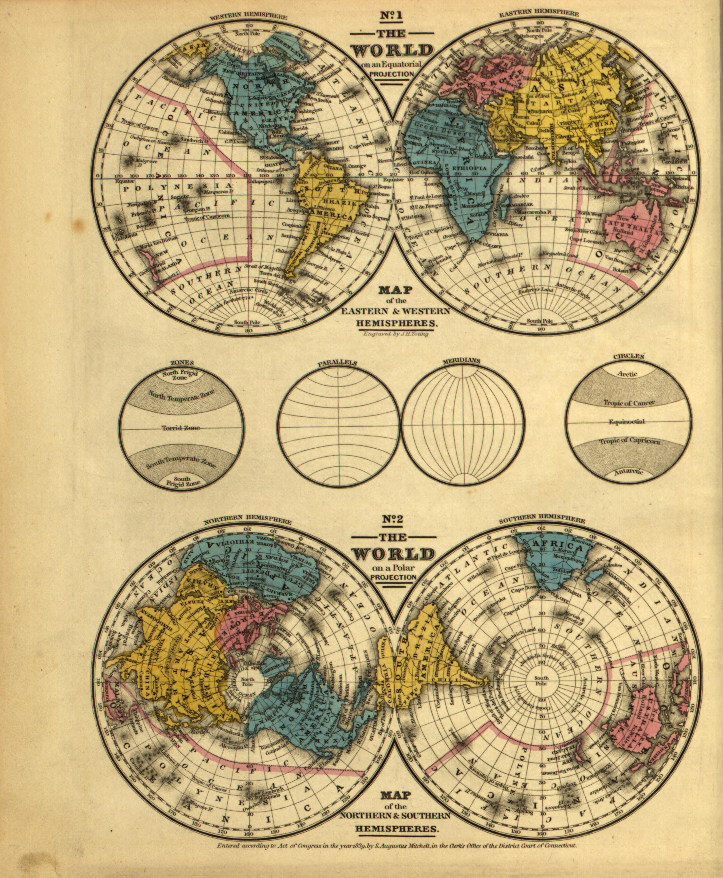 Old Map of United States [1839] Hemispheres – Relic Map Co.
