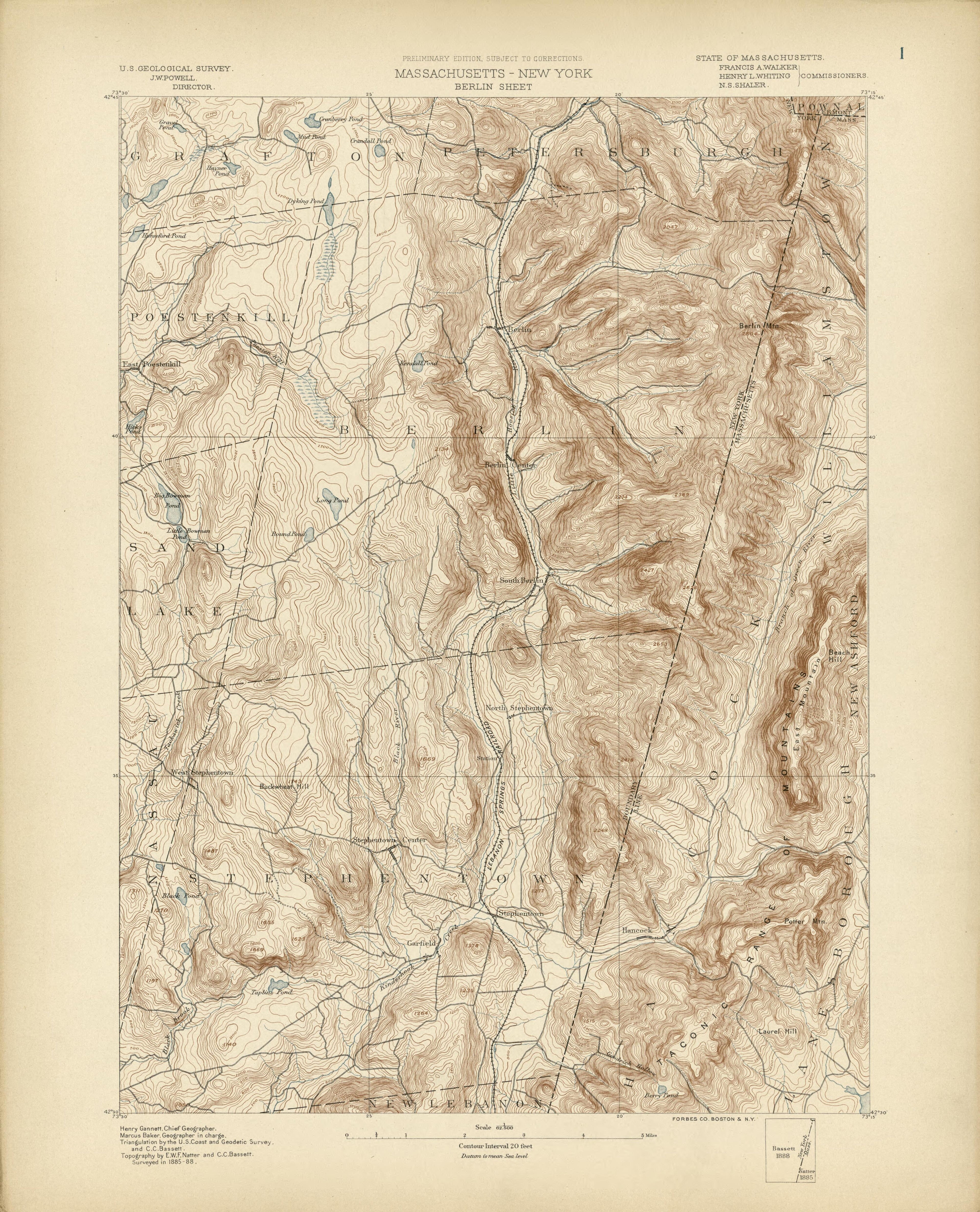 Massachusetts - New York, Berlin Sheet from Atlas of Massachusetts 1890 by Relic Map Company