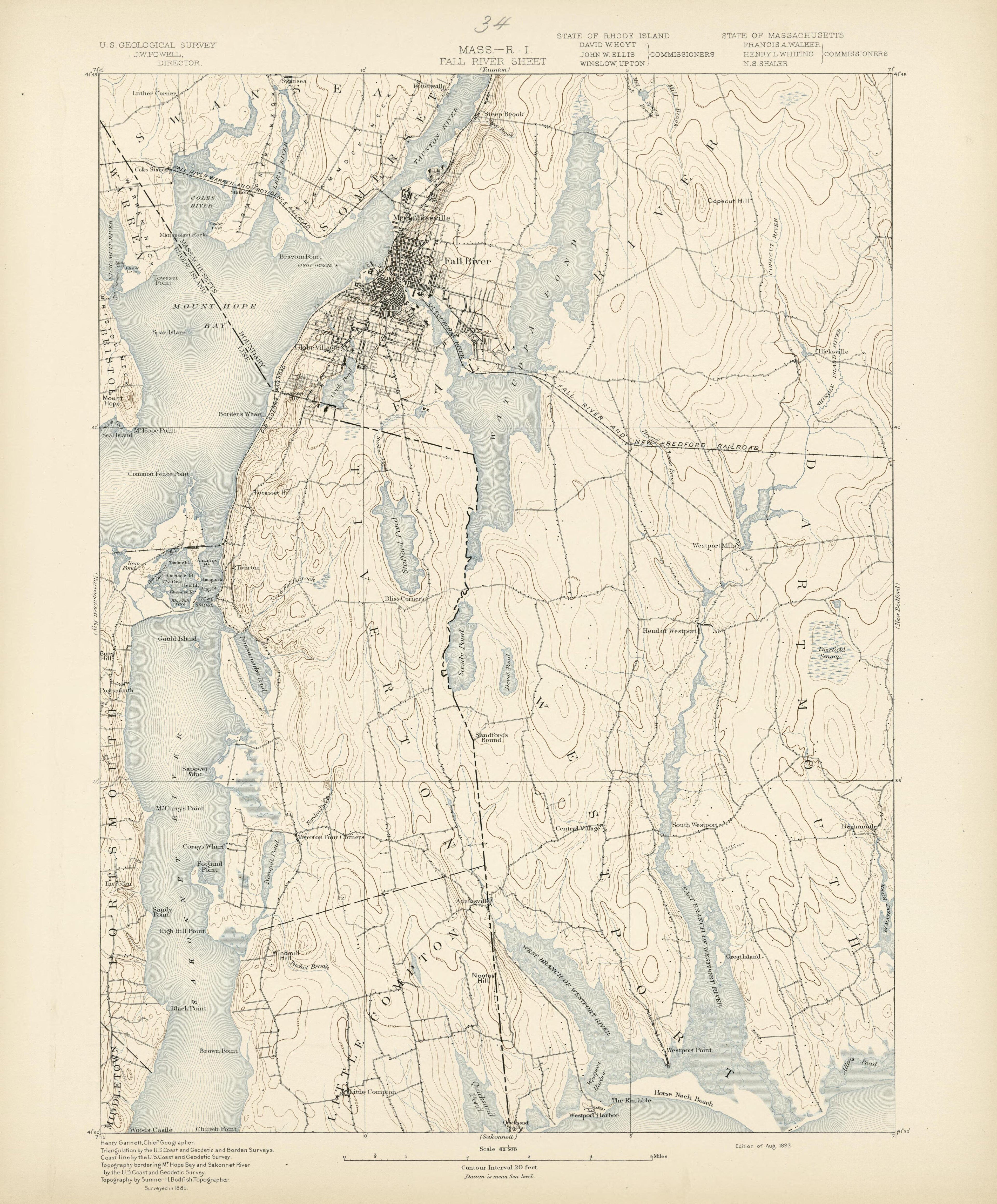 Massachusetts - Rhode Island, Fall River Sheet from Atlas of Massachusetts 1890 by Relic Map Company
