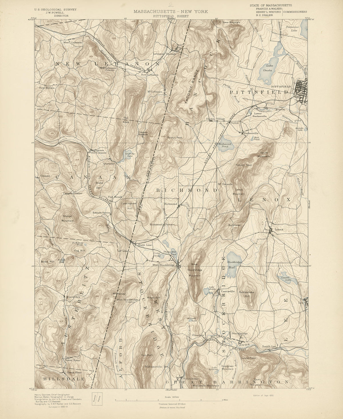 Massachusetts - New York, Pittsfield Sheet from Atlas of Massachusetts 1890 by Relic Map Company