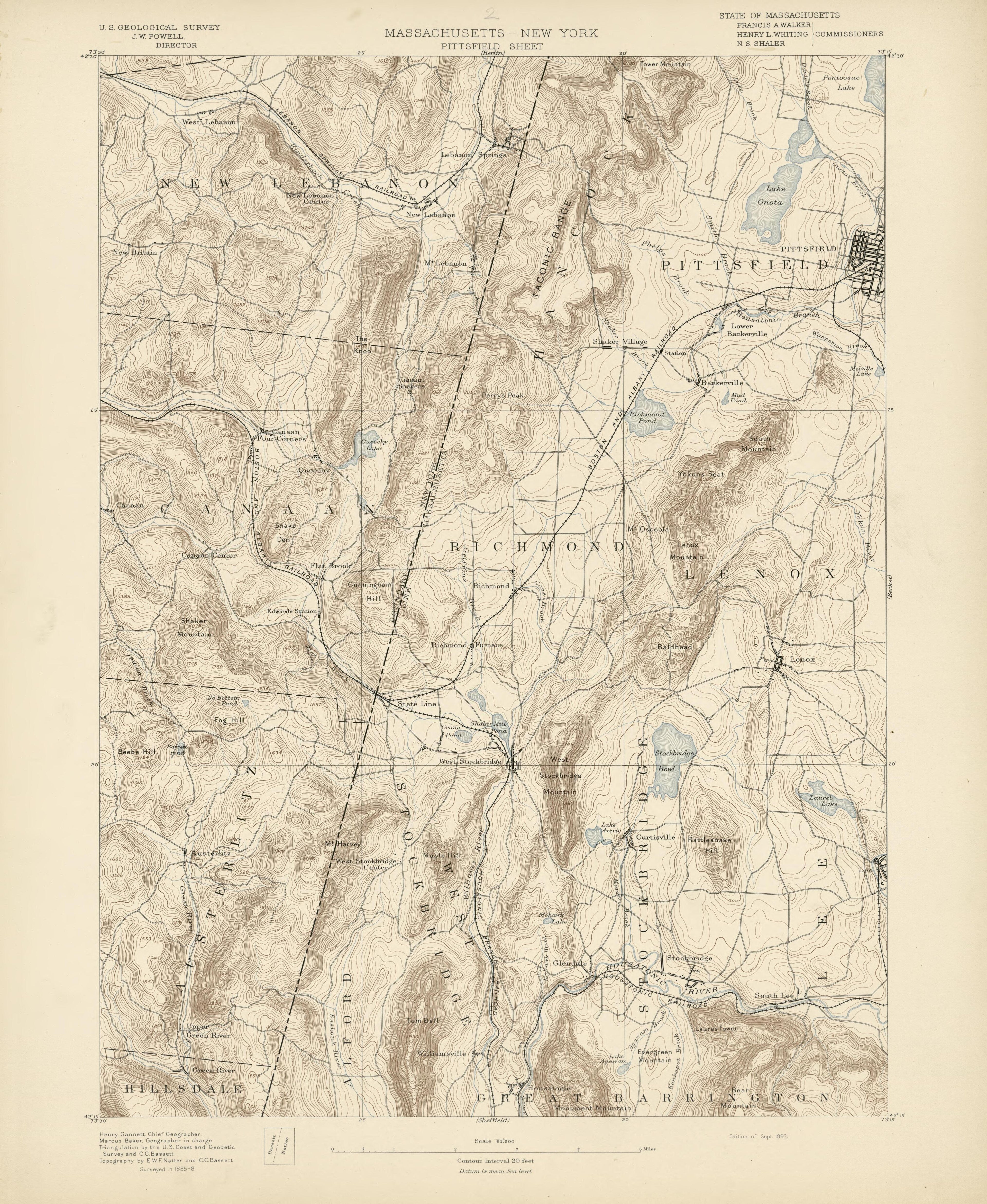 Massachusetts - New York, Pittsfield Sheet from Atlas of Massachusetts 1890 by Relic Map Company