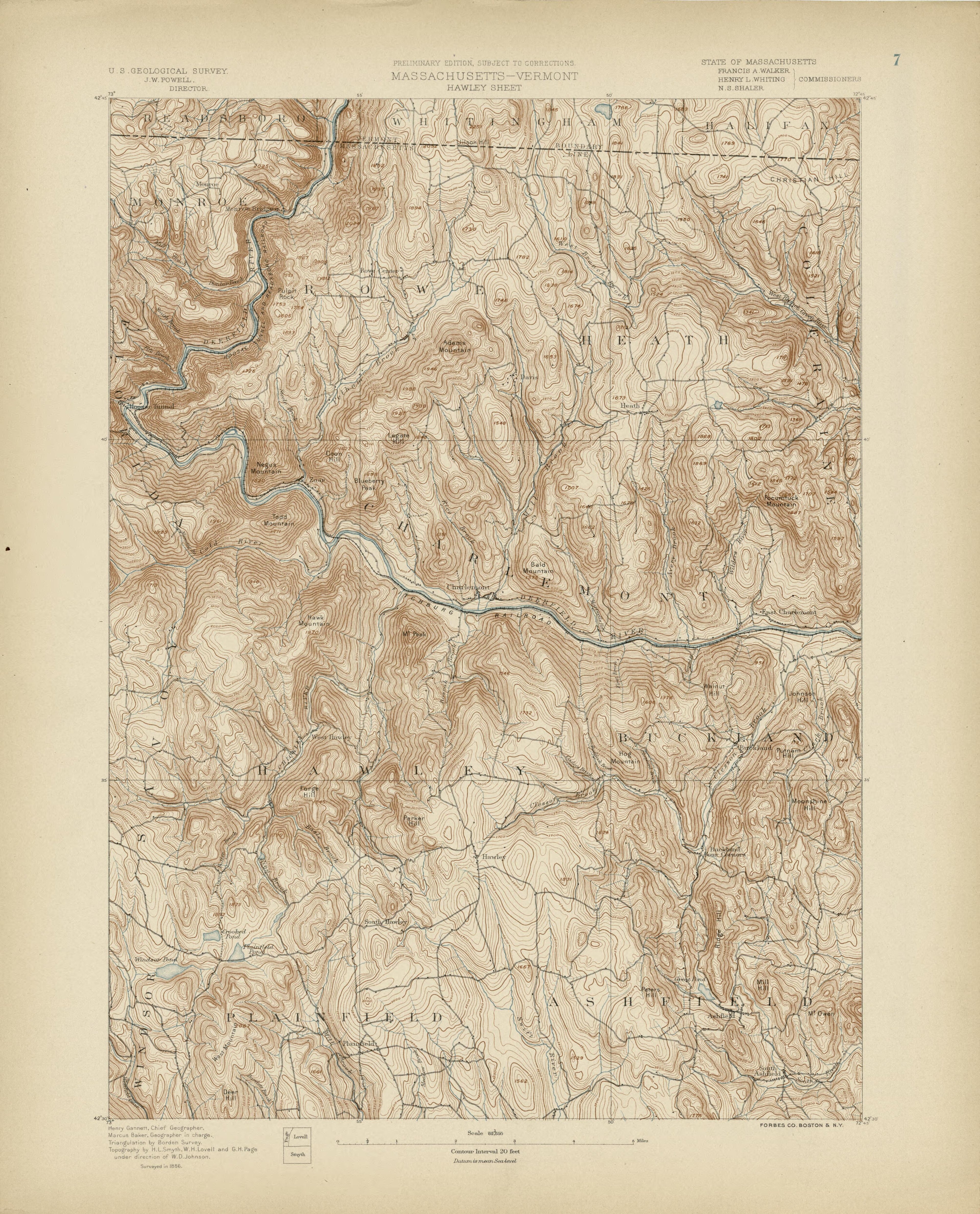 Massachusetts - Vermont, Hawley Sheet from Atlas of Massachusetts 1890 by Relic Map Company