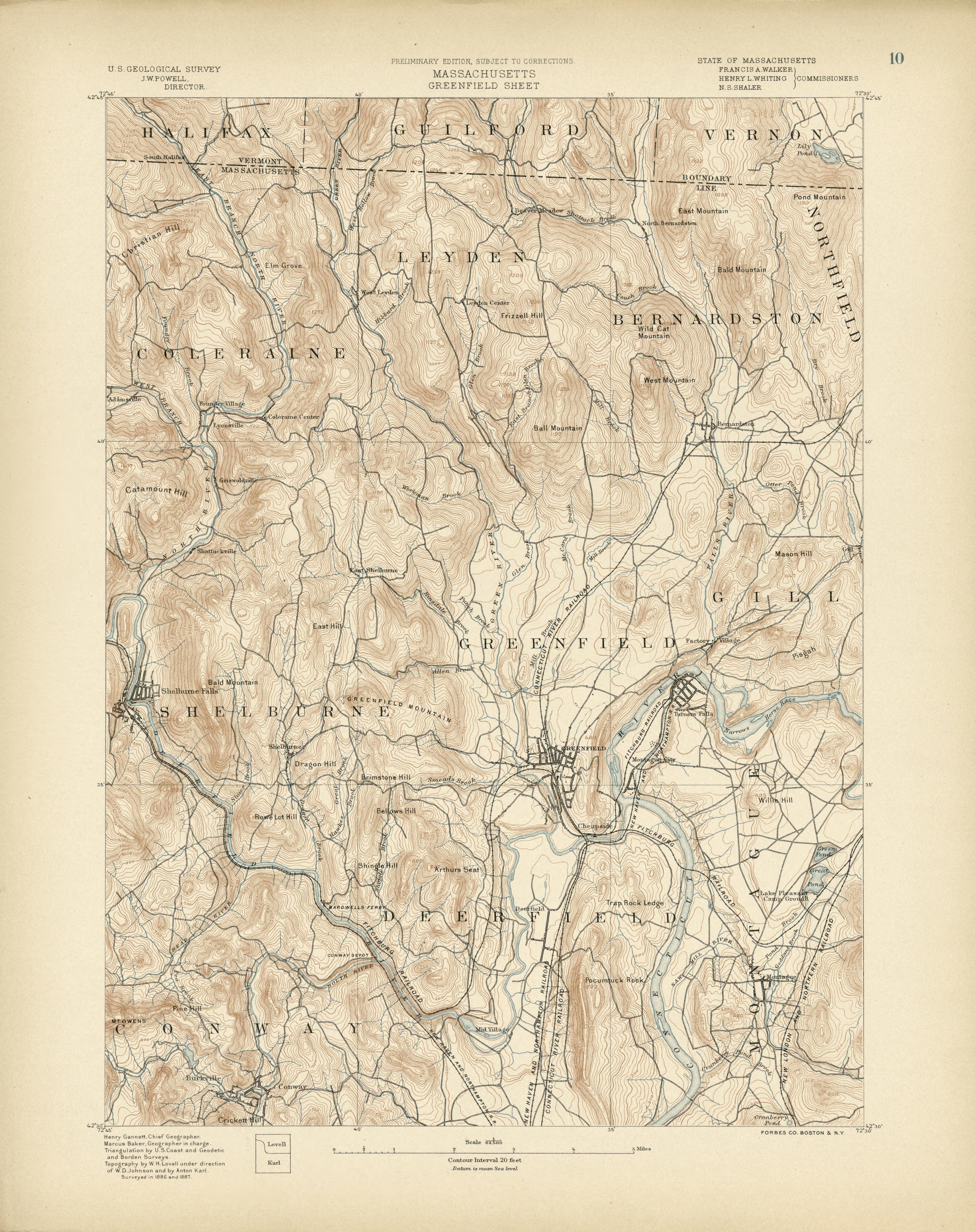 Massachusetts, Greenfield Sheet from Atlas of Massachusetts 1890 by Relic Map Company