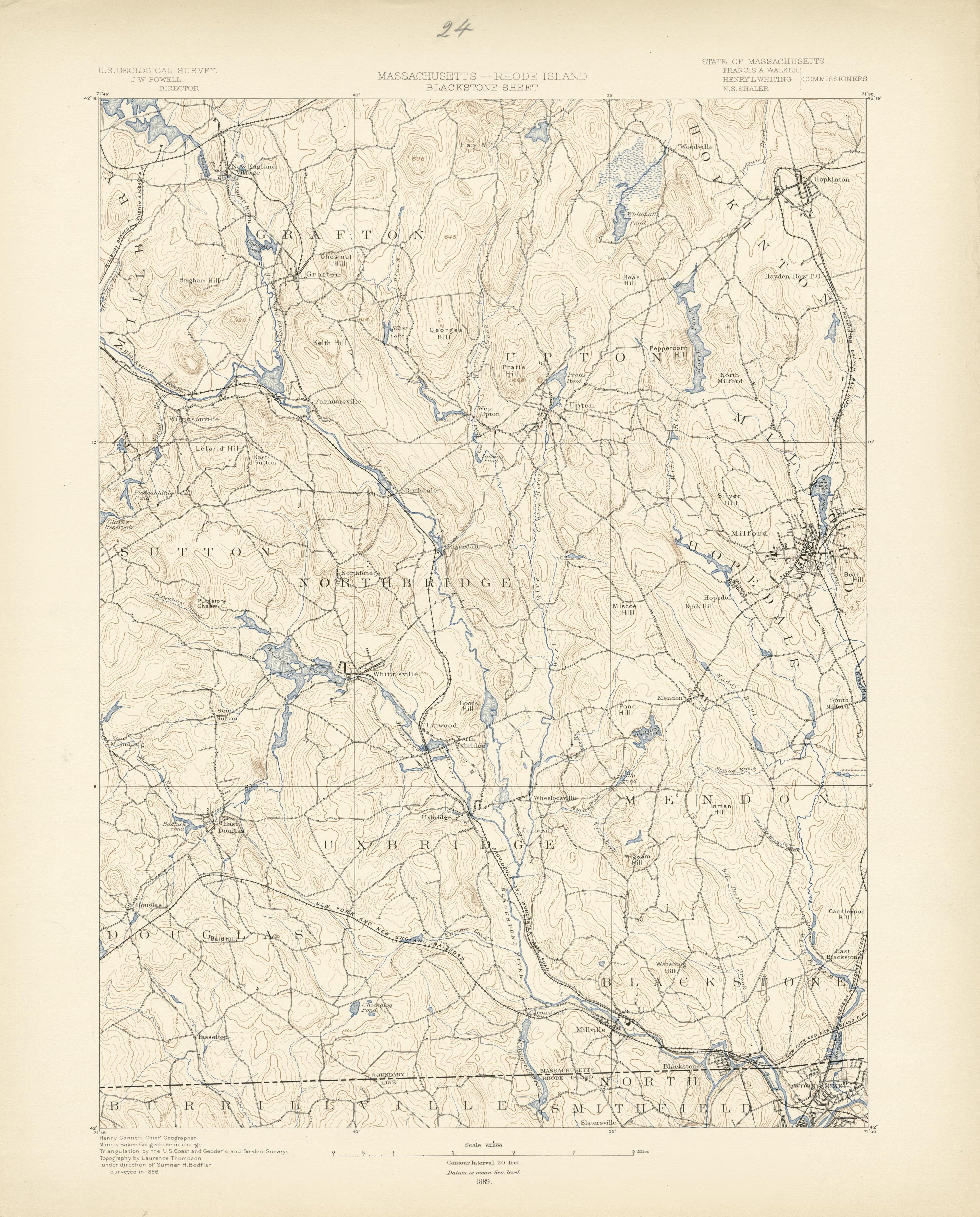 Massachusetts - Rhode Island, Blackstone Sheet from Atlas of Massachusetts 1890 by Relic Map Company