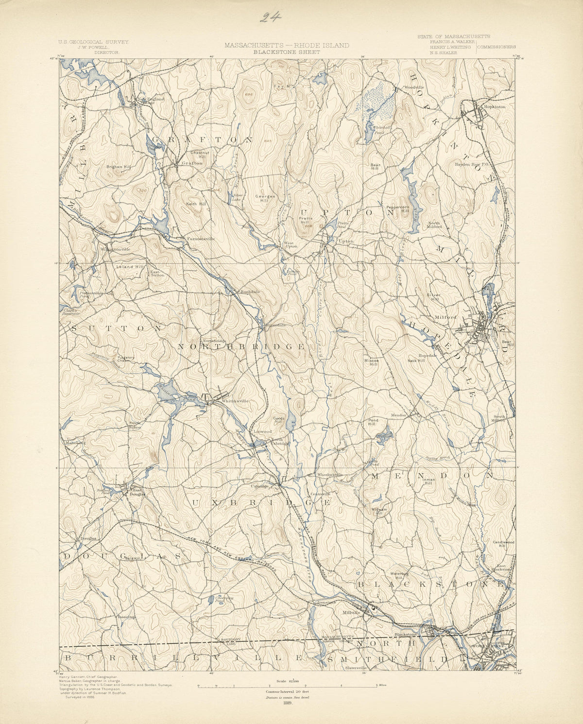 Massachusetts - Rhode Island, Blackstone Sheet from Atlas of Massachusetts 1890 by Relic Map Company