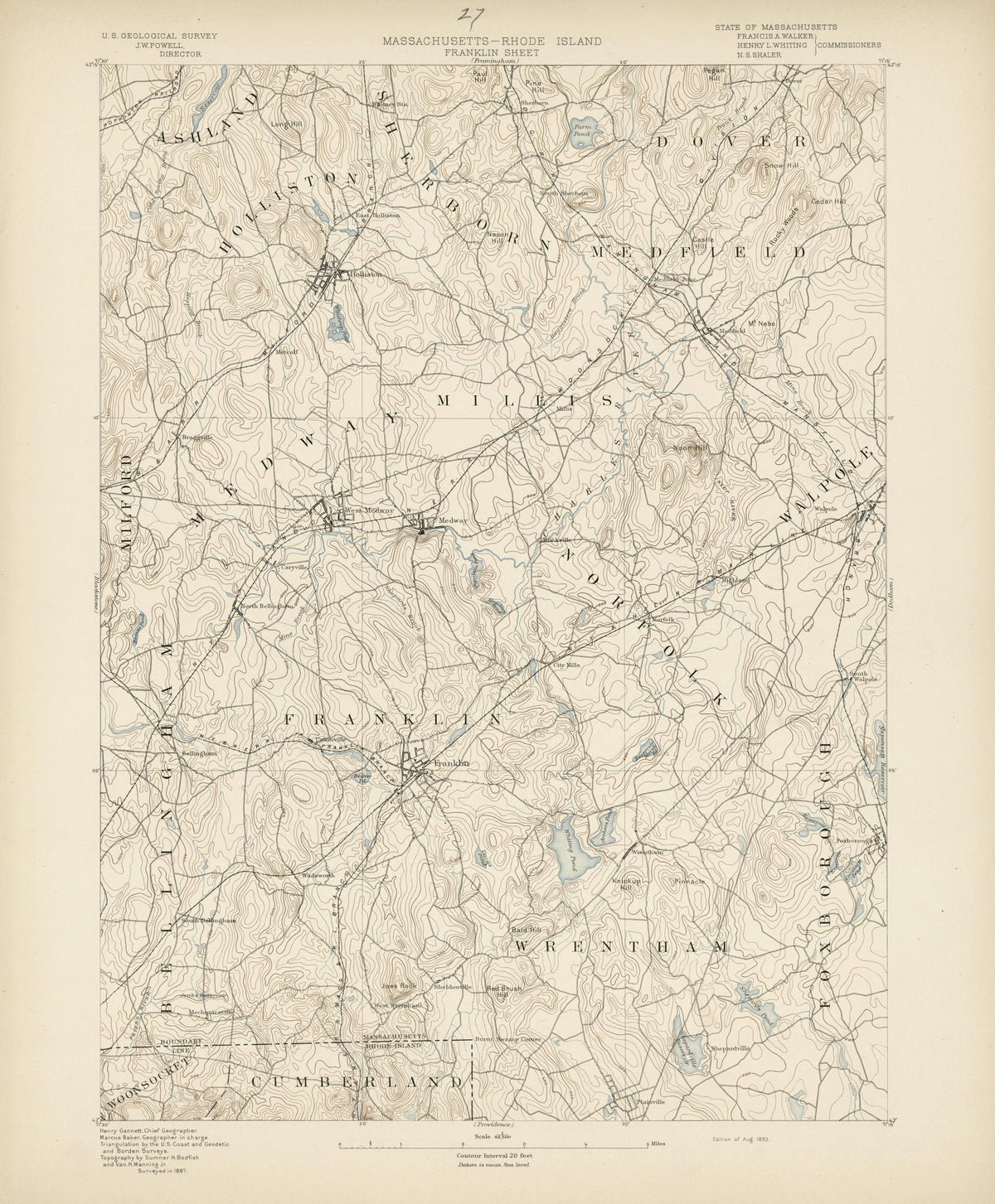 Massachusetts - Rhode Island, Franklin Sheet from Atlas of Massachusetts 1890 by Relic Map Company