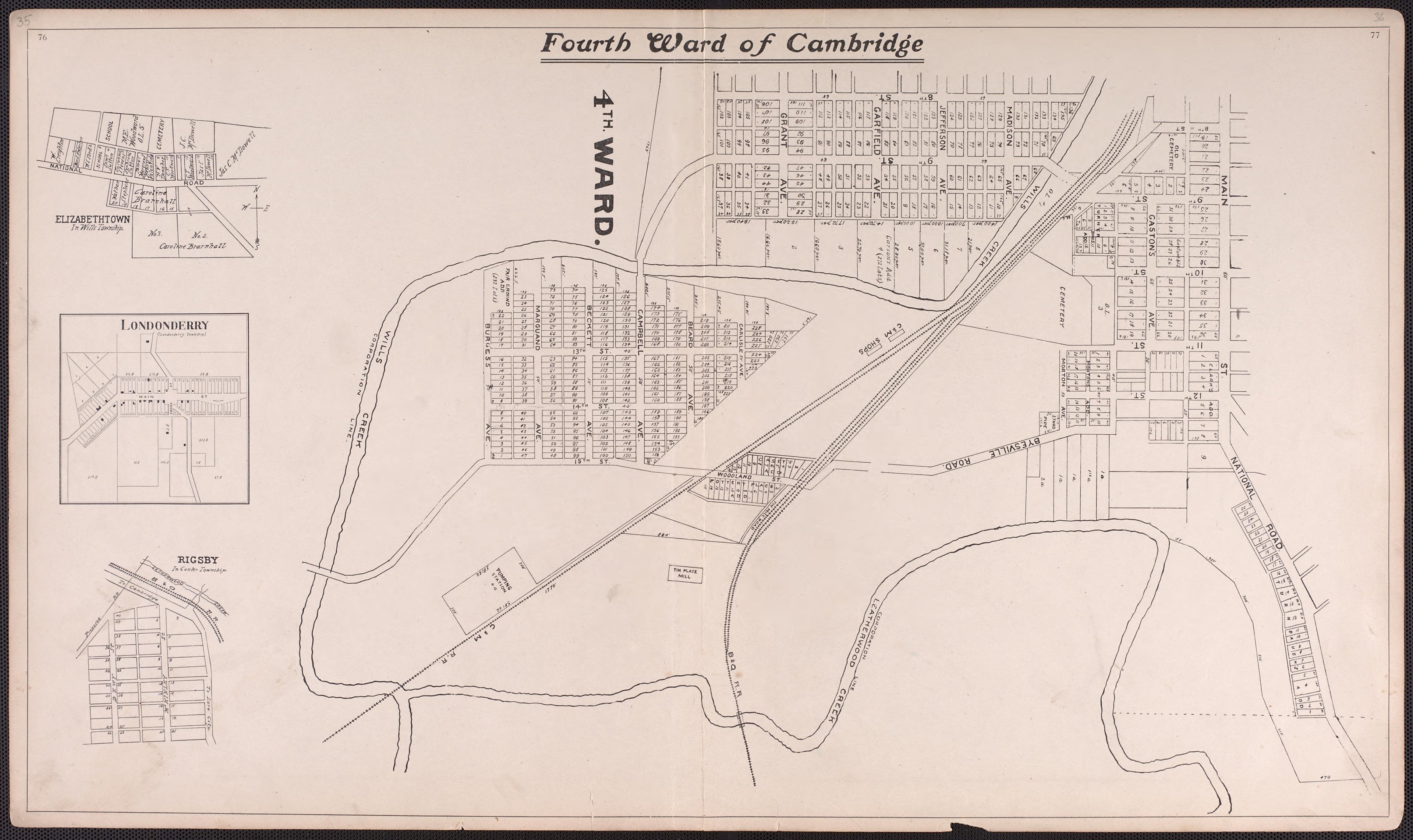 Fourth Ward of Cambridge from Illustrated Atlas of Guernsey County, Ohio 1902 by Relic Map Company