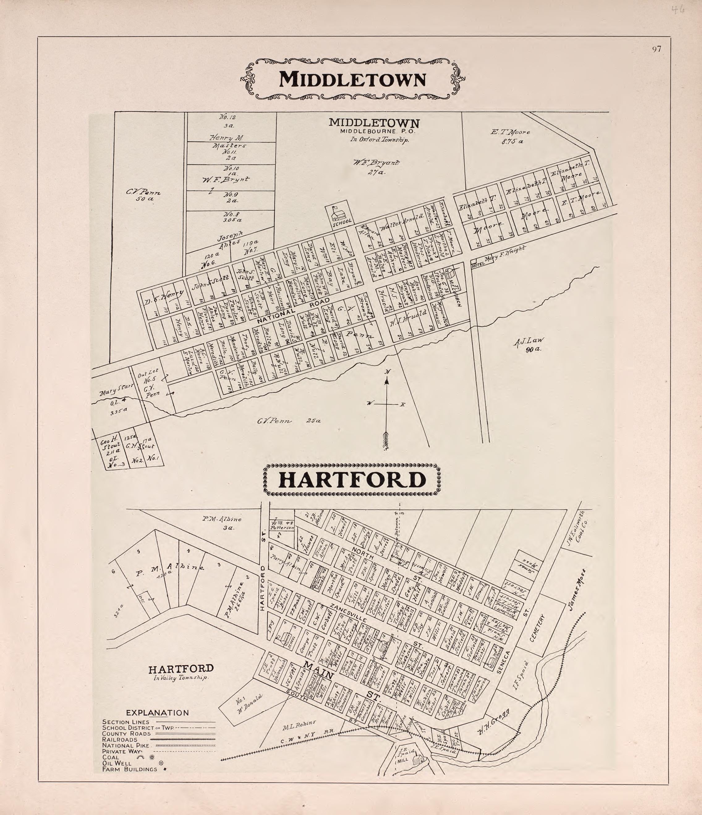 Middletown & Hartford from Illustrated Atlas of Guernsey County, Ohio 1902 by Relic Map Company