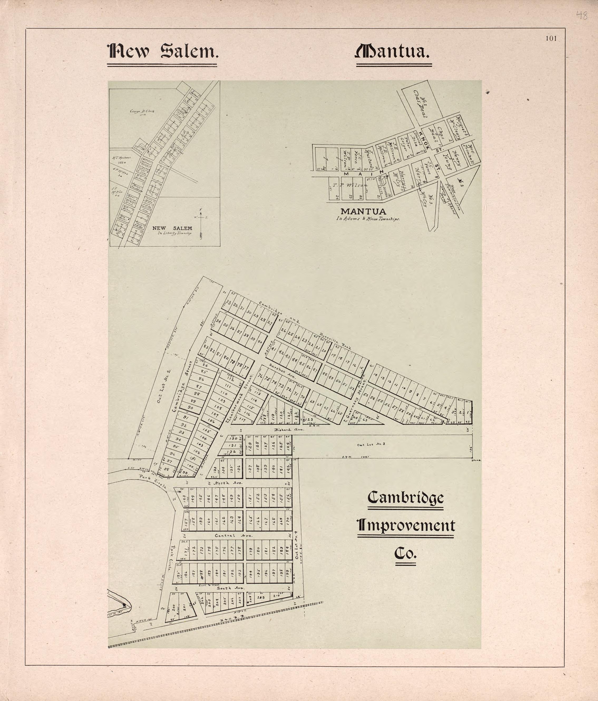 New Salem, Mantua, & Cambridge Improvement County from Illustrated Atlas of Guernsey County, Ohio 1902 by Relic Map Company