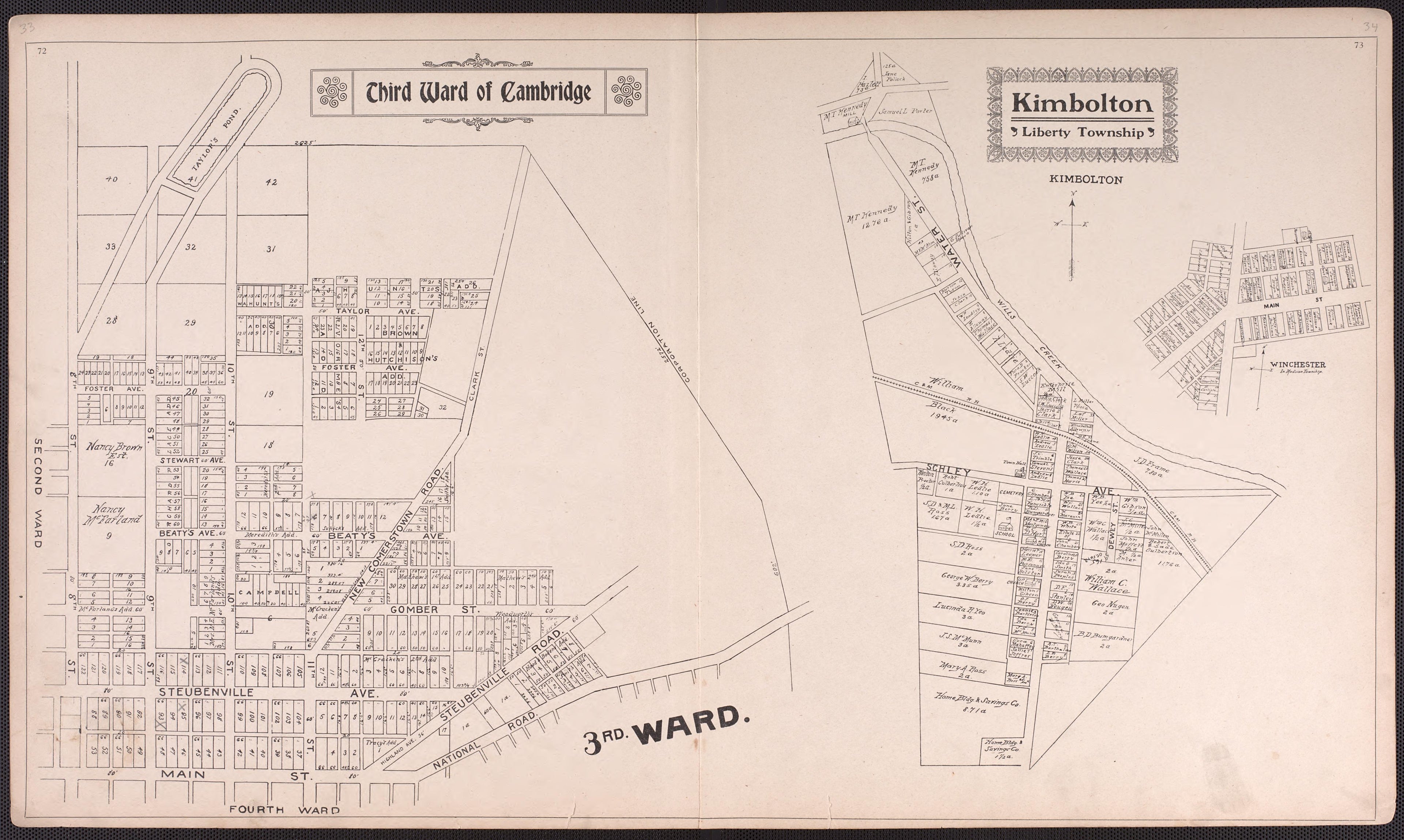 Third Ward of Cambridge & Kimbolton from Illustrated Atlas of Guernsey County, Ohio 1902 by Relic Map Company