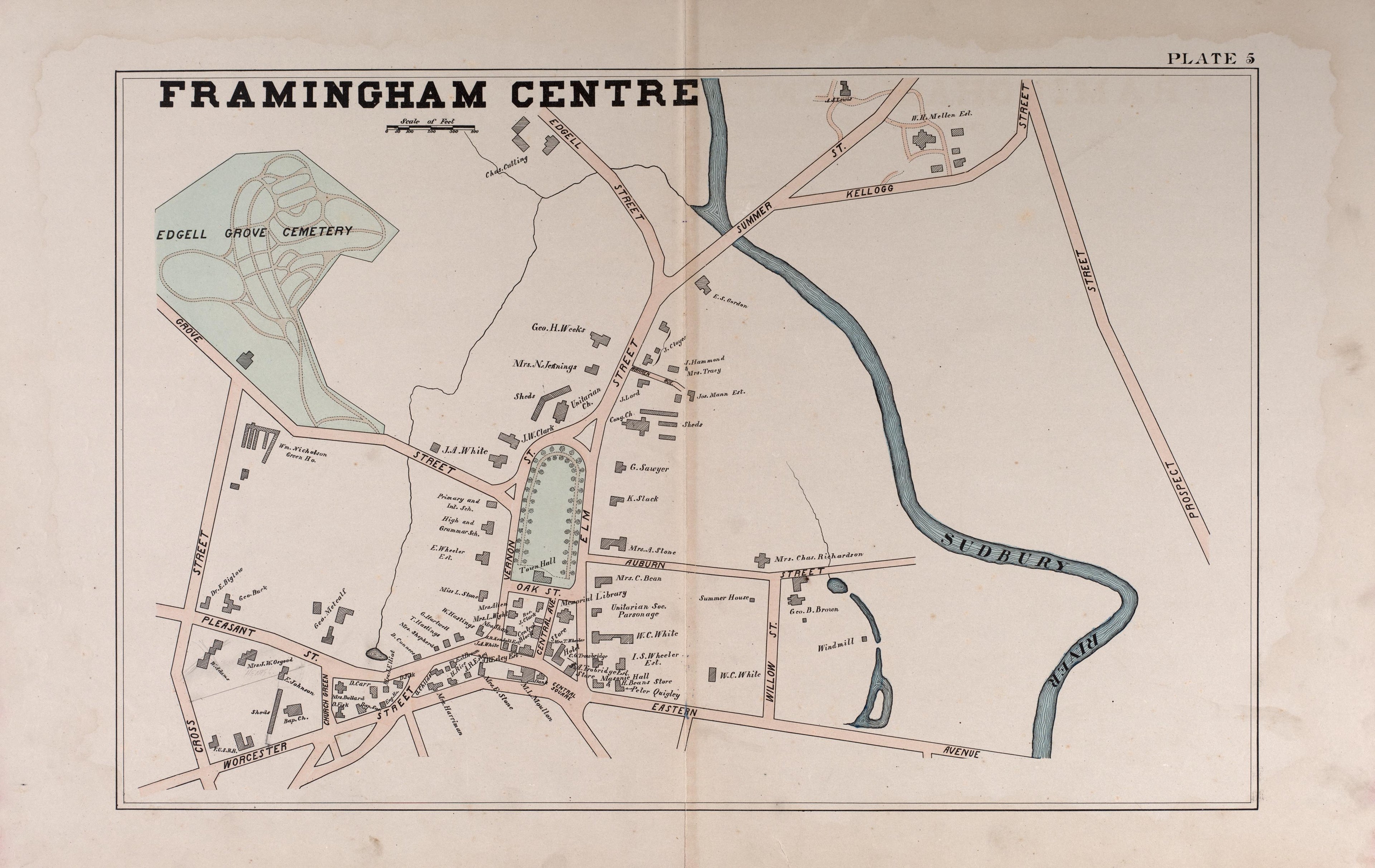 Framingham Centre from Atlas of the Town of Framingham, Mass 1895 by Relic Map Company