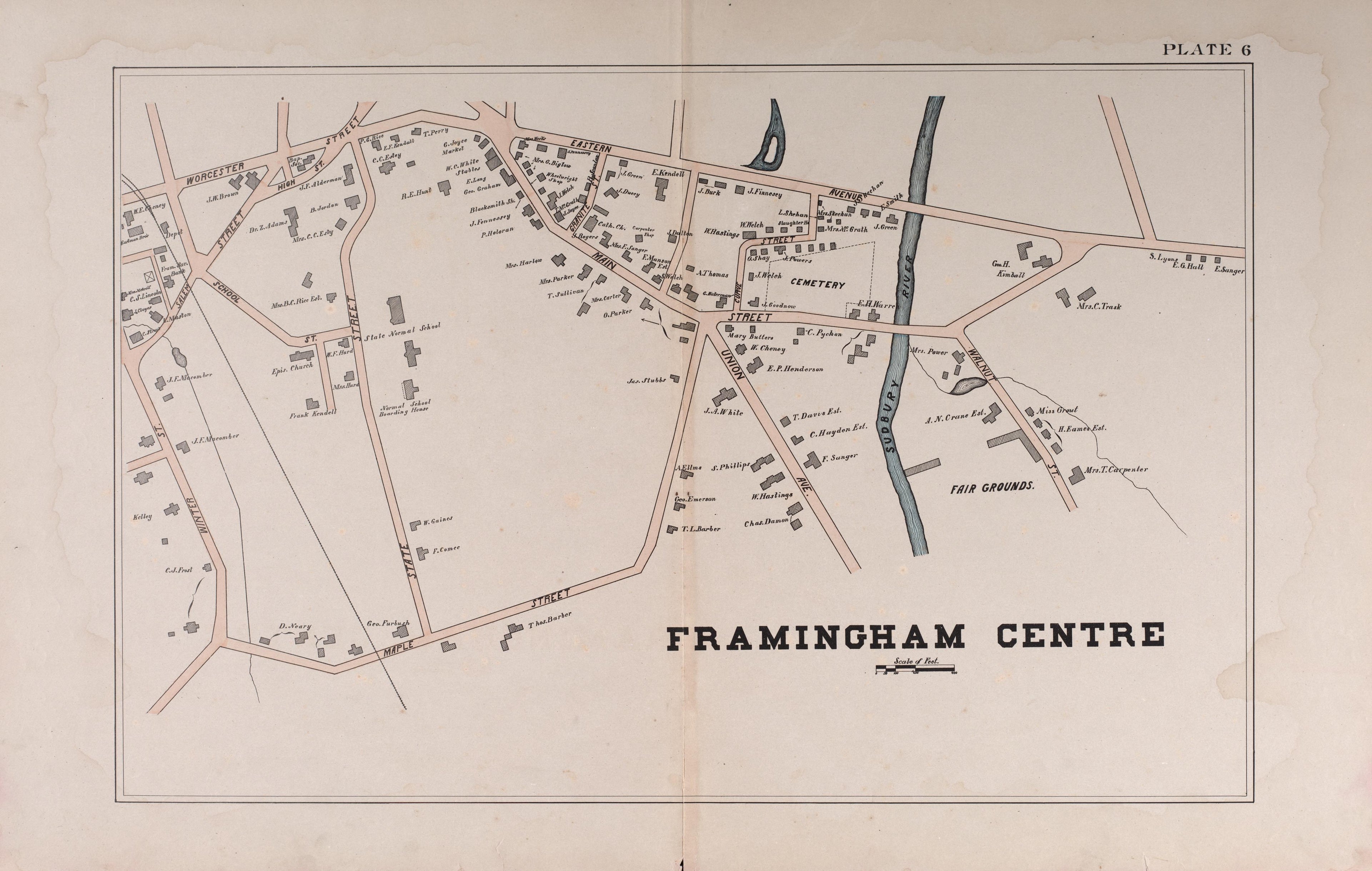 Framingham Centre from Atlas of the Town of Framingham, Mass 1895 by Relic Map Company