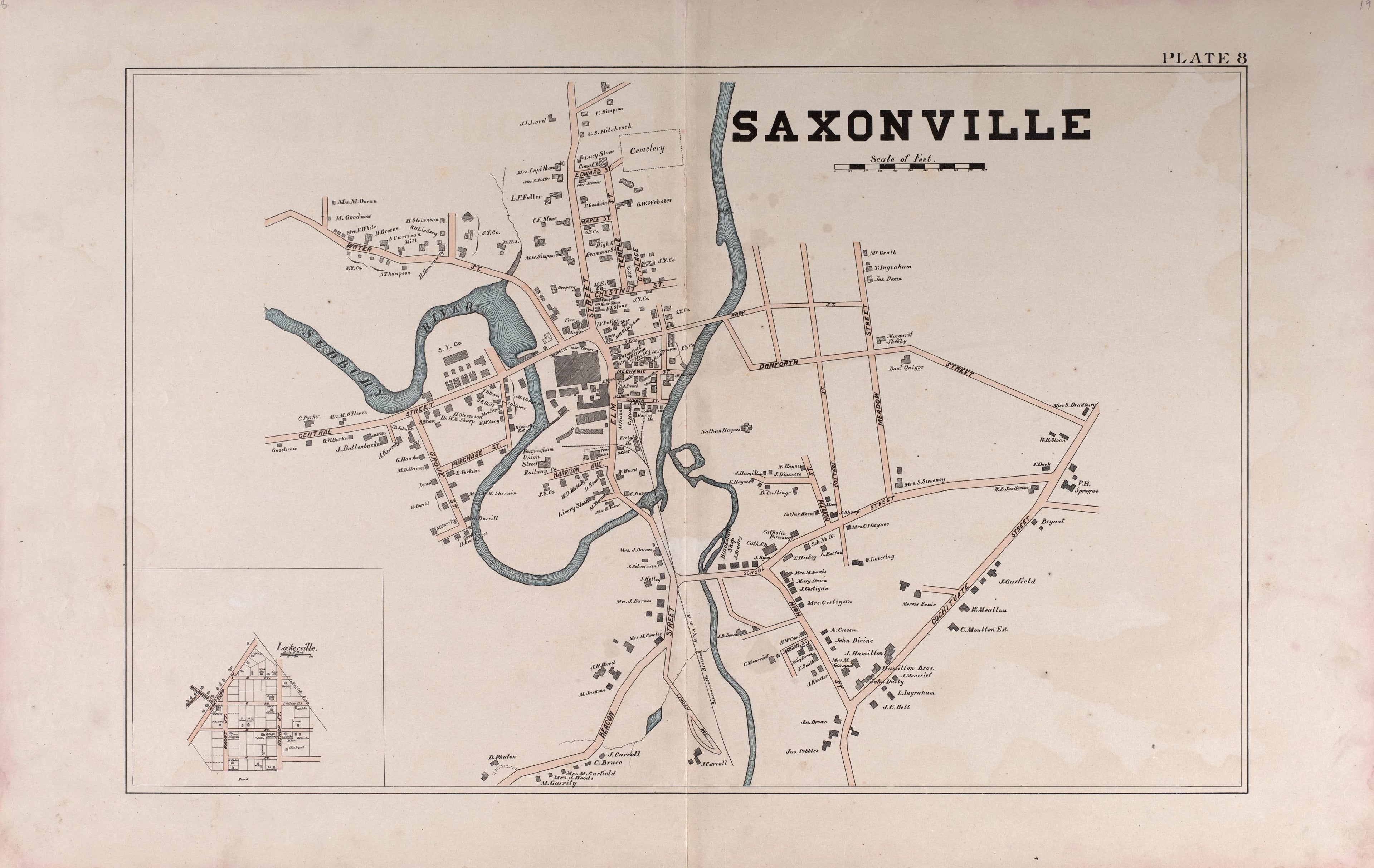 Saxonville from Atlas of the Town of Framingham, Mass 1895 by Relic Map Company