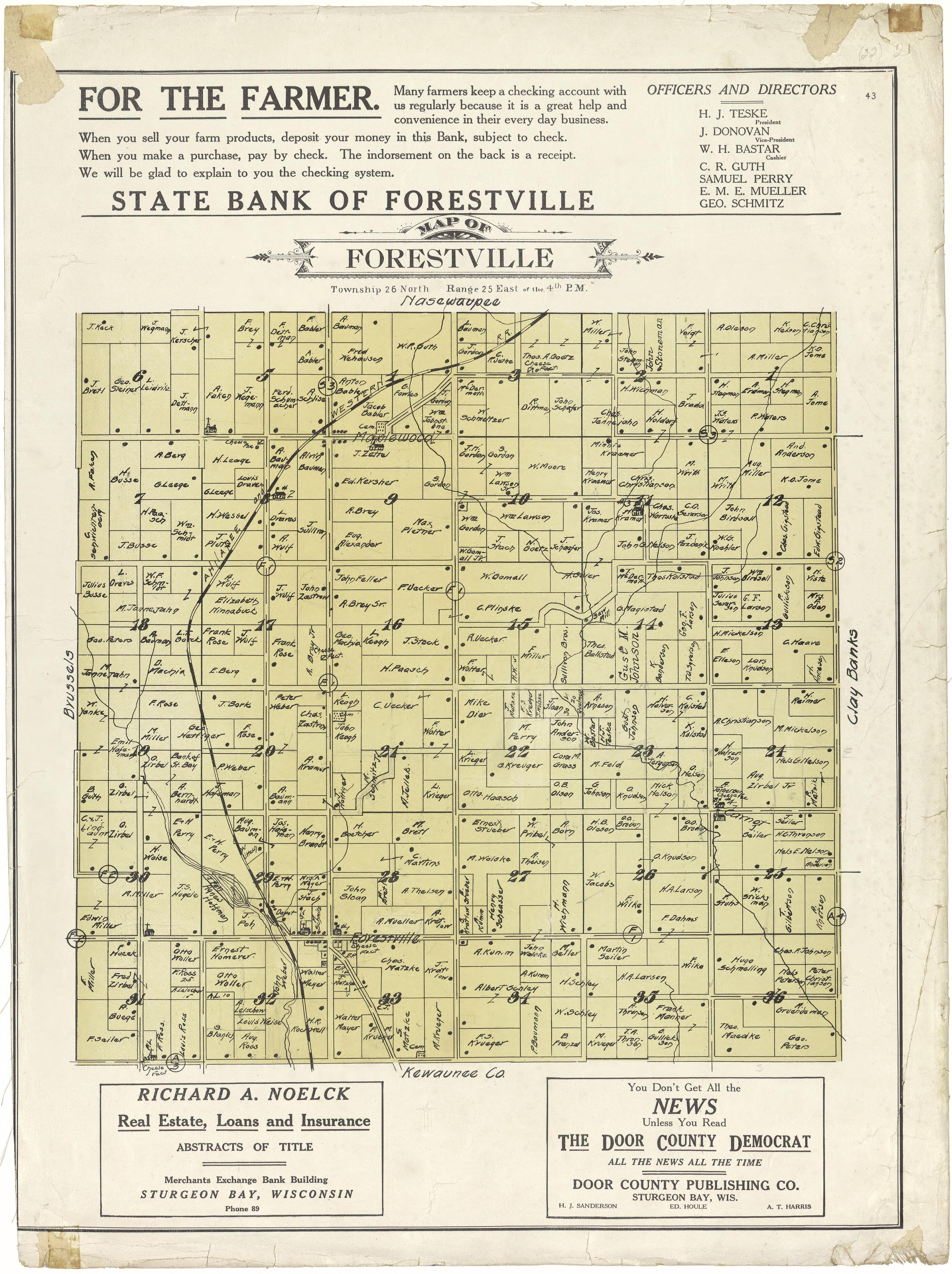 Map of Forestville from Atlas of Door County, Wisconsin 1914 by Relic Map Company