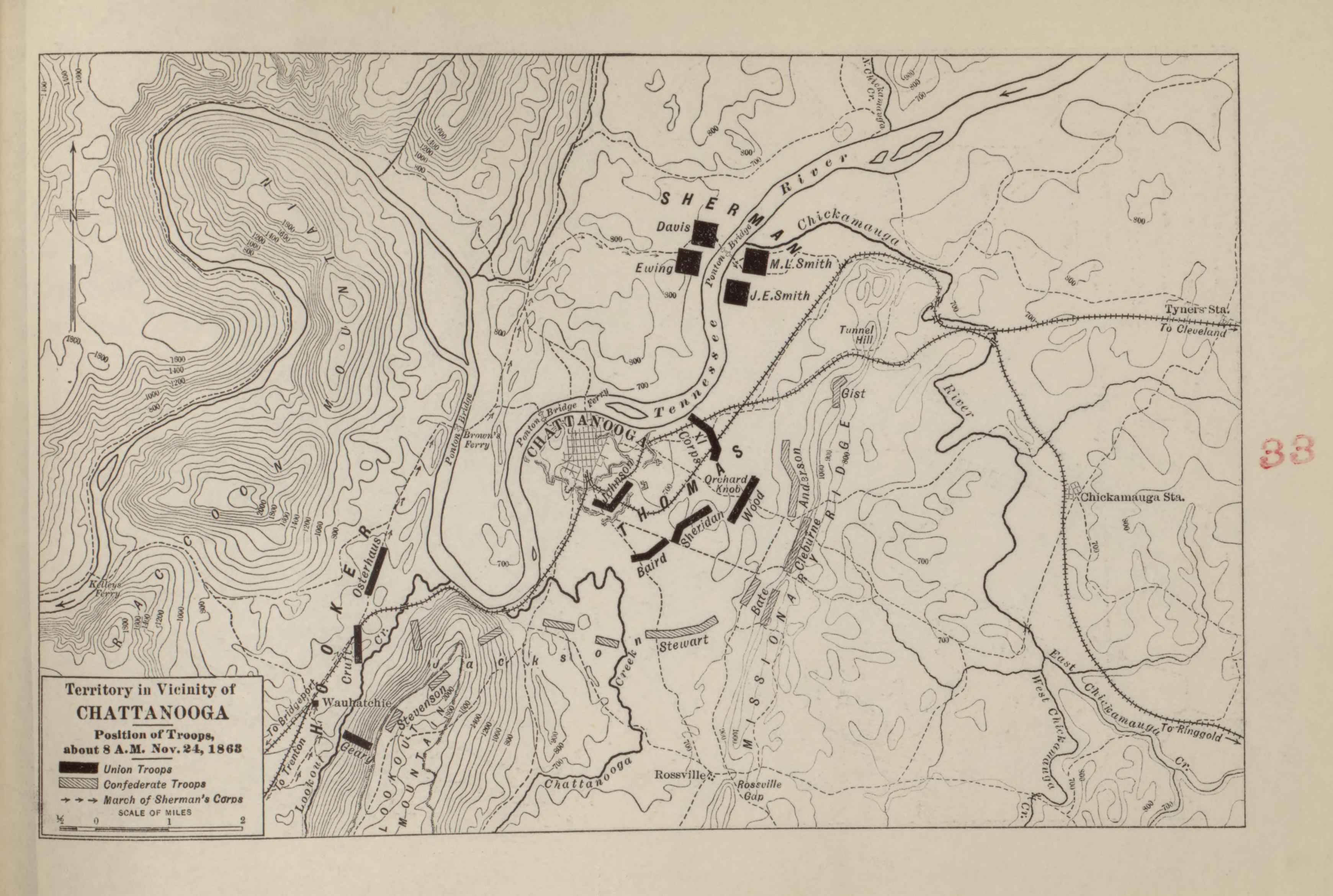 Territory In Vicinity of Chickamauga, Nov. 24, 1863 from Campaigns of the American Civil War--atlas 1914 by Relic Map Company