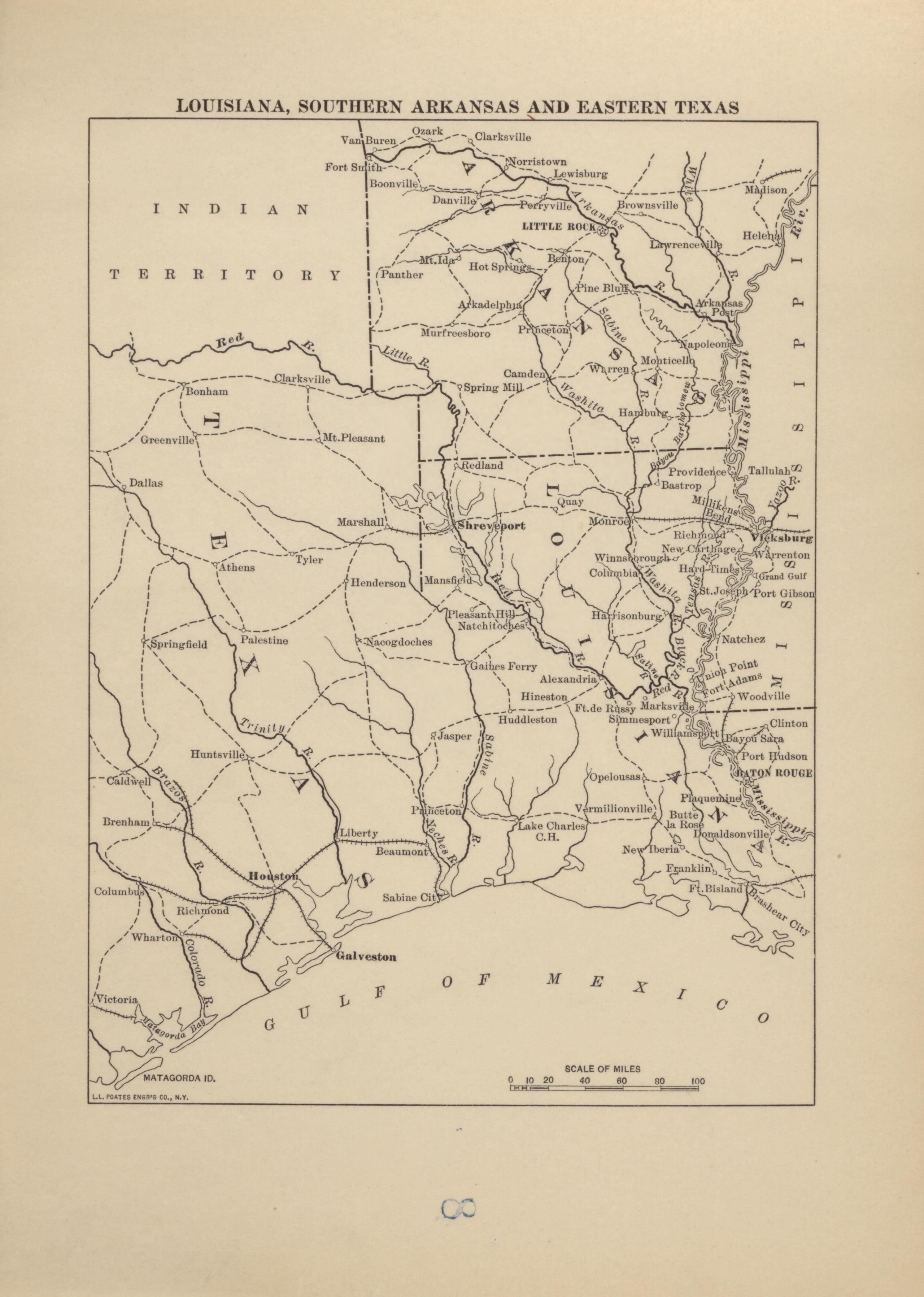 Louisiana, Southern Arkansas and Eastern Texas from Campaigns of the American Civil War--atlas 1914 by Relic Map Company