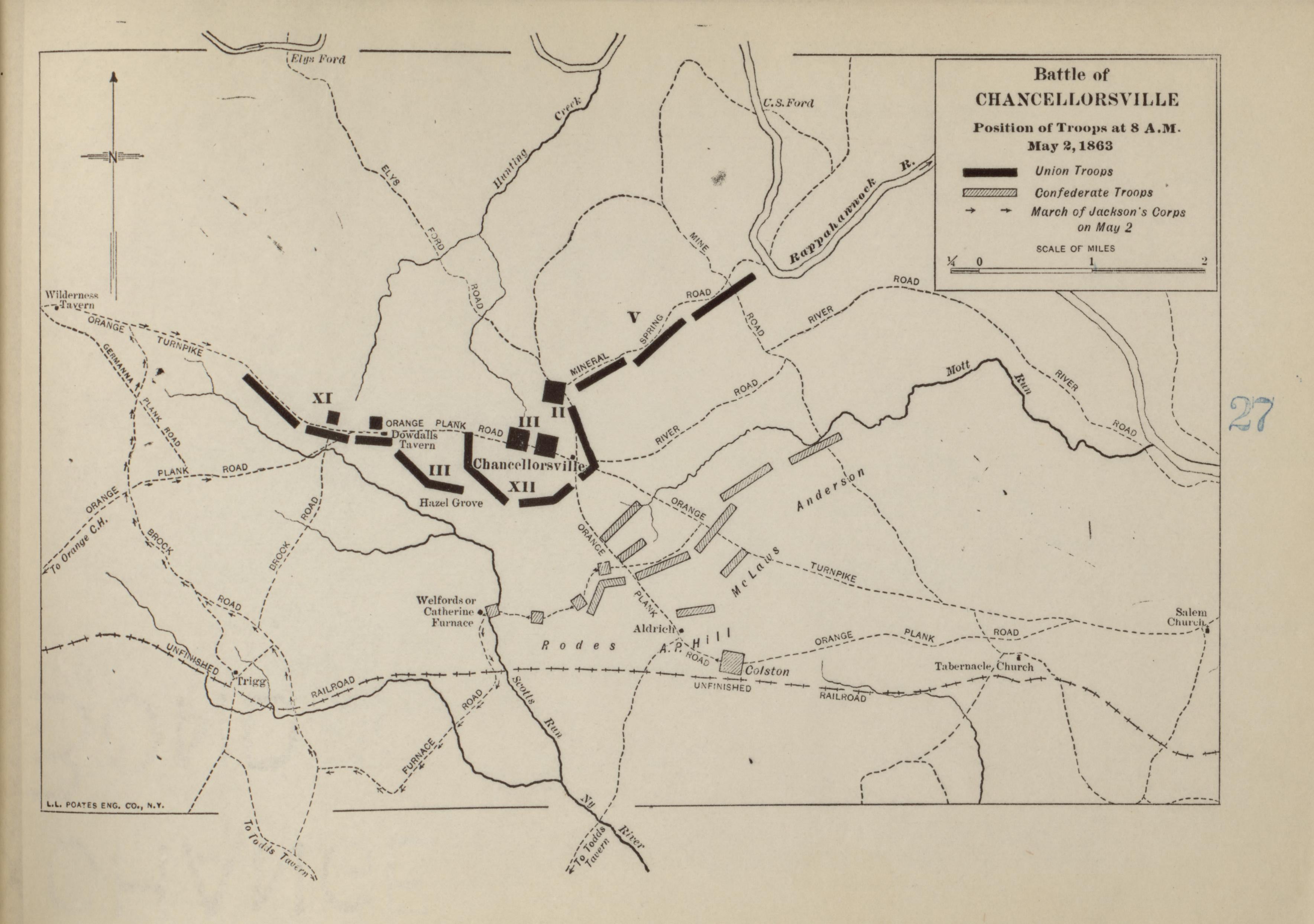 Battle of Chancellorsville, May 2, 1863 from Campaigns of the American Civil War--atlas 1914 by Relic Map Company