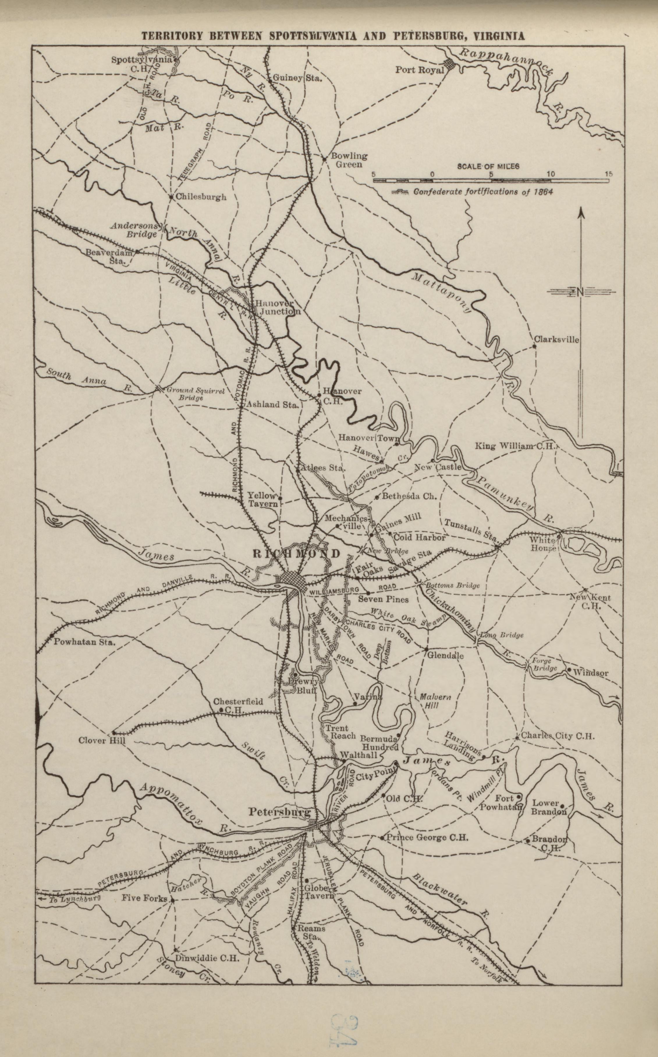 Territory Between Spotsylvania and Petersburg, Virginia from Campaigns of the American Civil War--atlas 1914 by Relic Map Company
