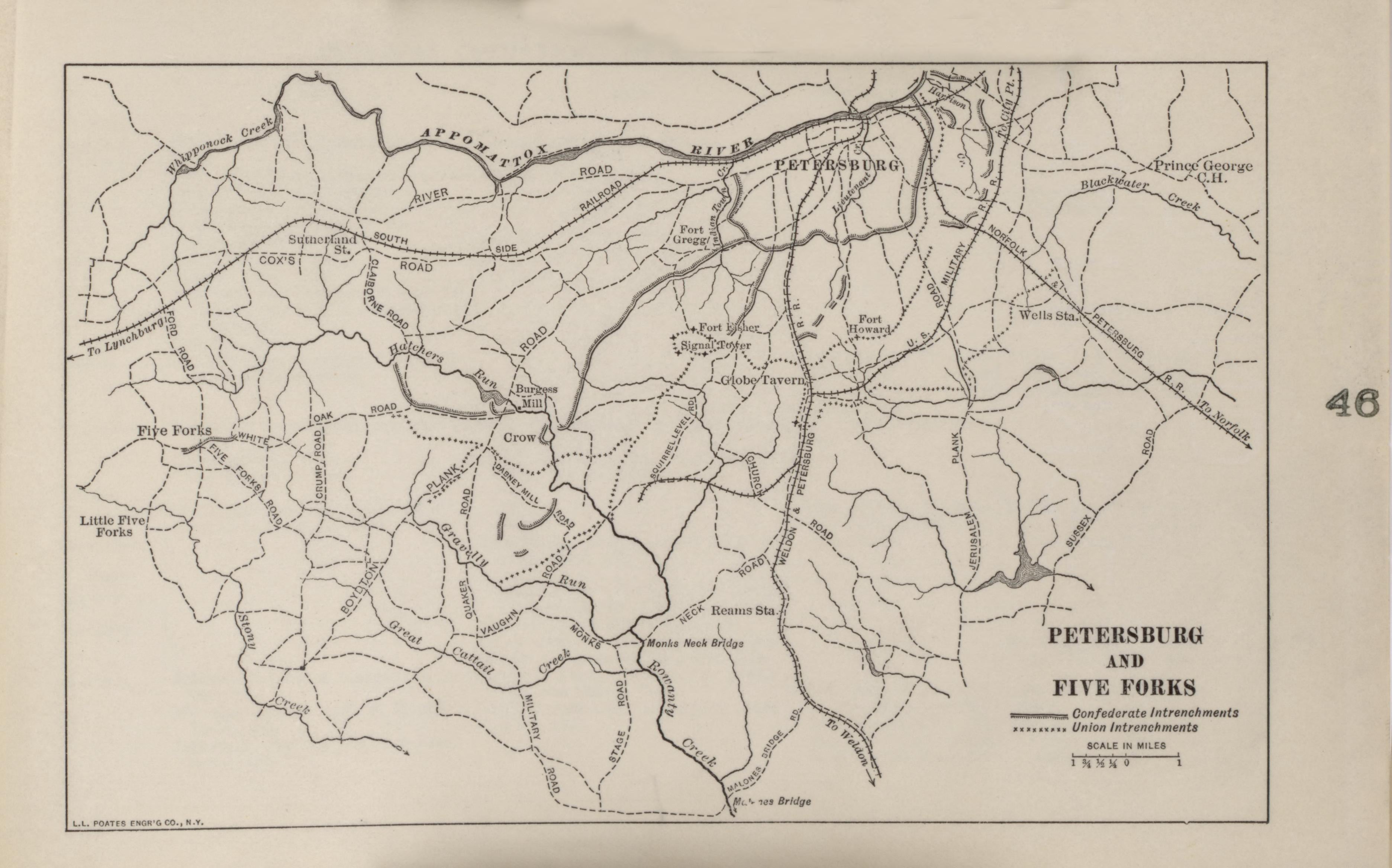 Petersburg and Five Forks from Campaigns of the American Civil War--atlas 1914 by Relic Map Company