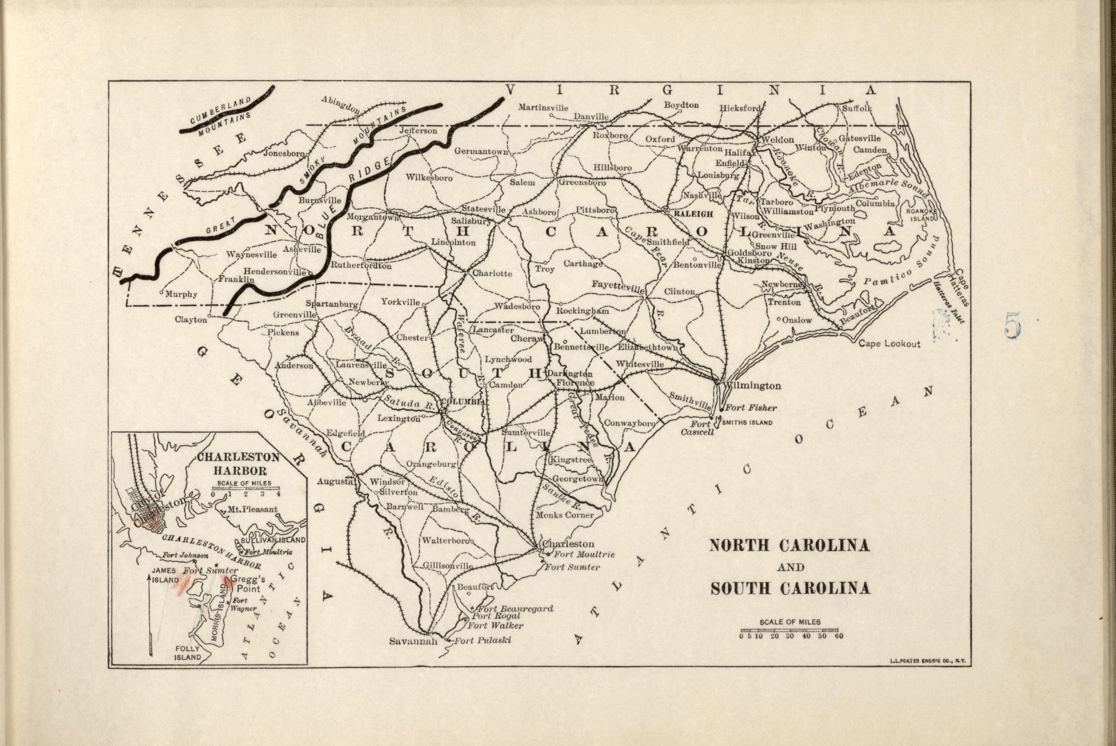 North Carolina and South Carolina from Campaigns of the American Civil War--atlas 1914 by Relic Map Company