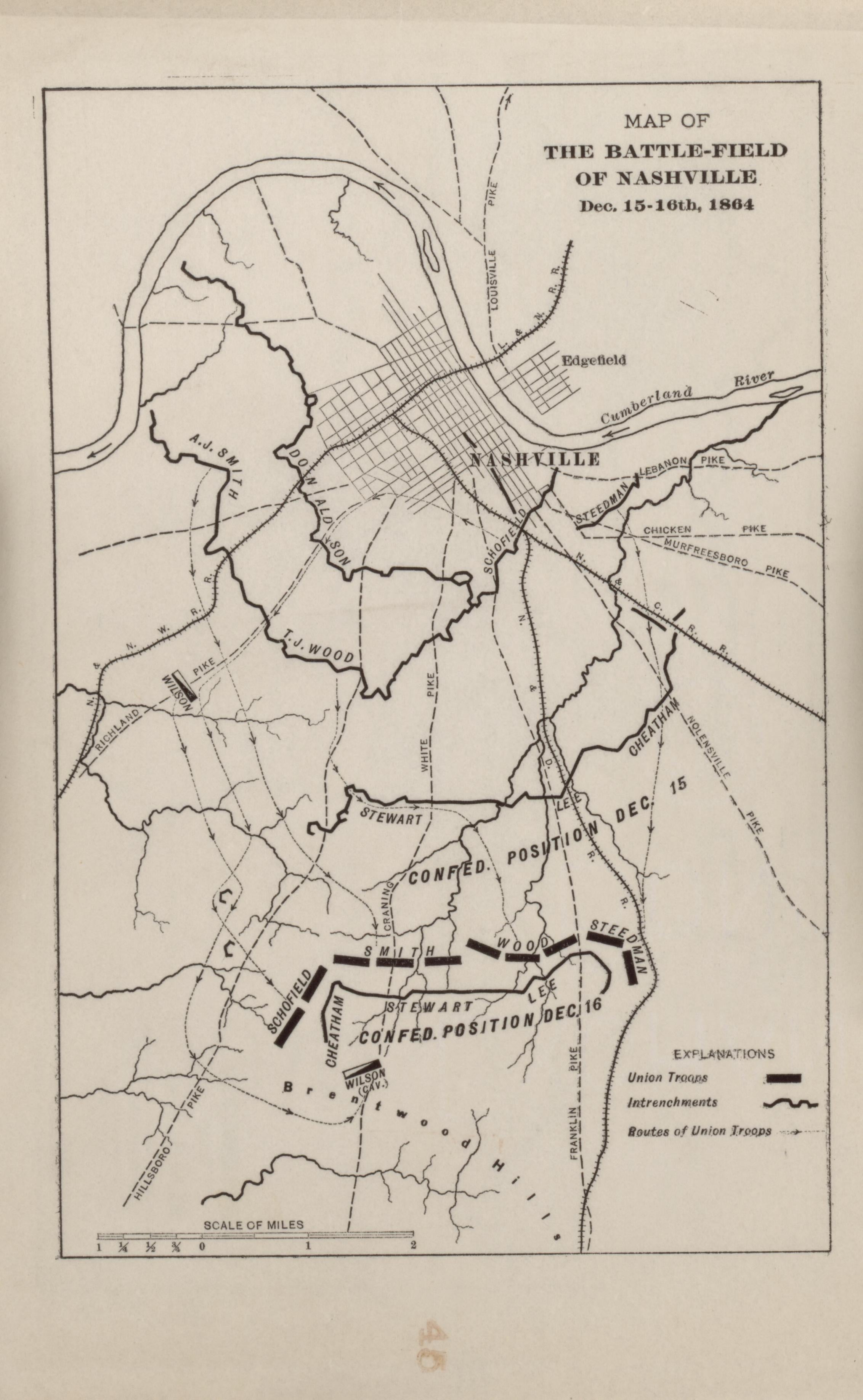 Battlefield of Nashville, Dec. 15-16, 1864 from Campaigns of the American Civil War--atlas 1914 by Relic Map Company