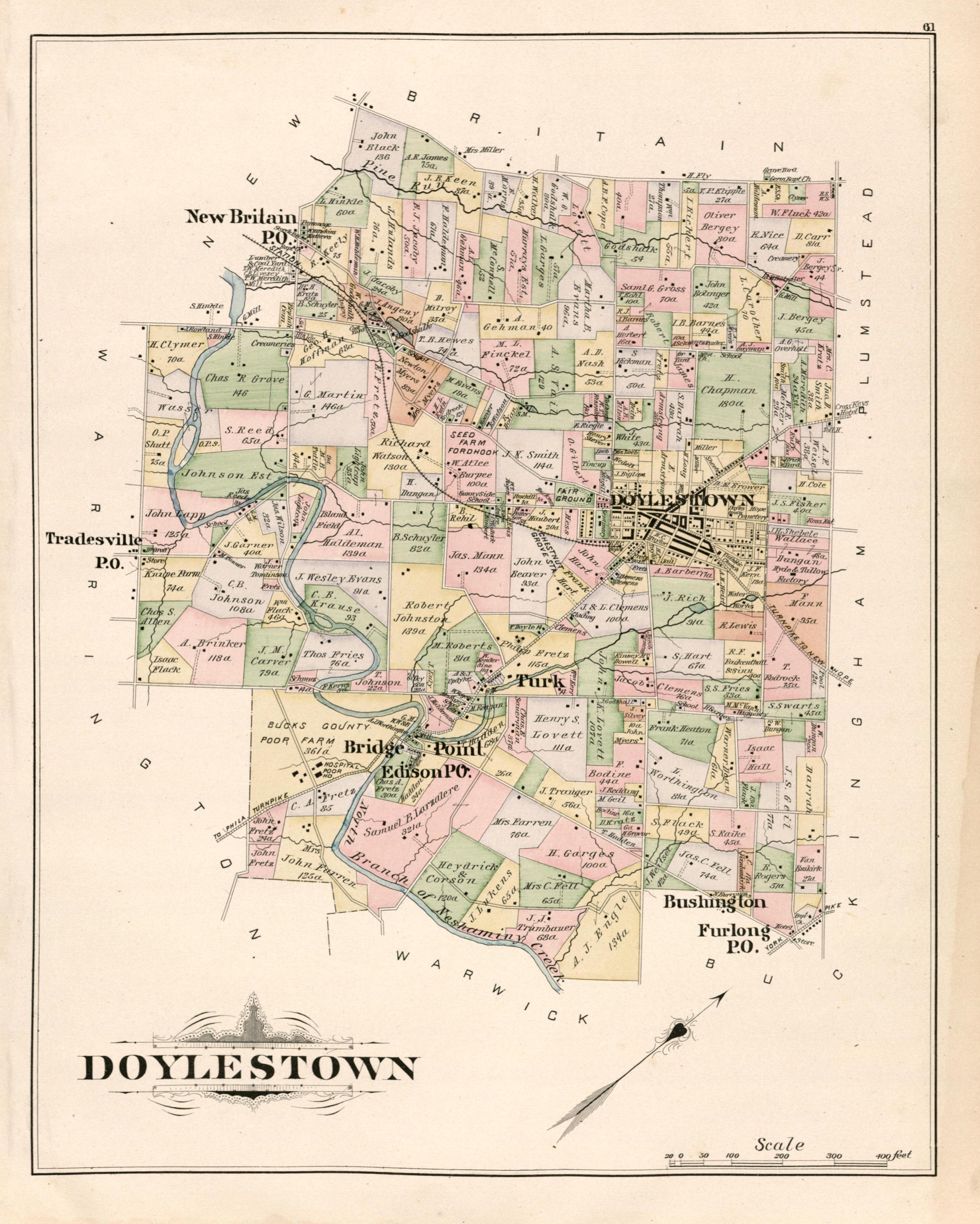 Doylestown from Atlas of Bucks County, Pennsylvania 1891 by Relic Map Company