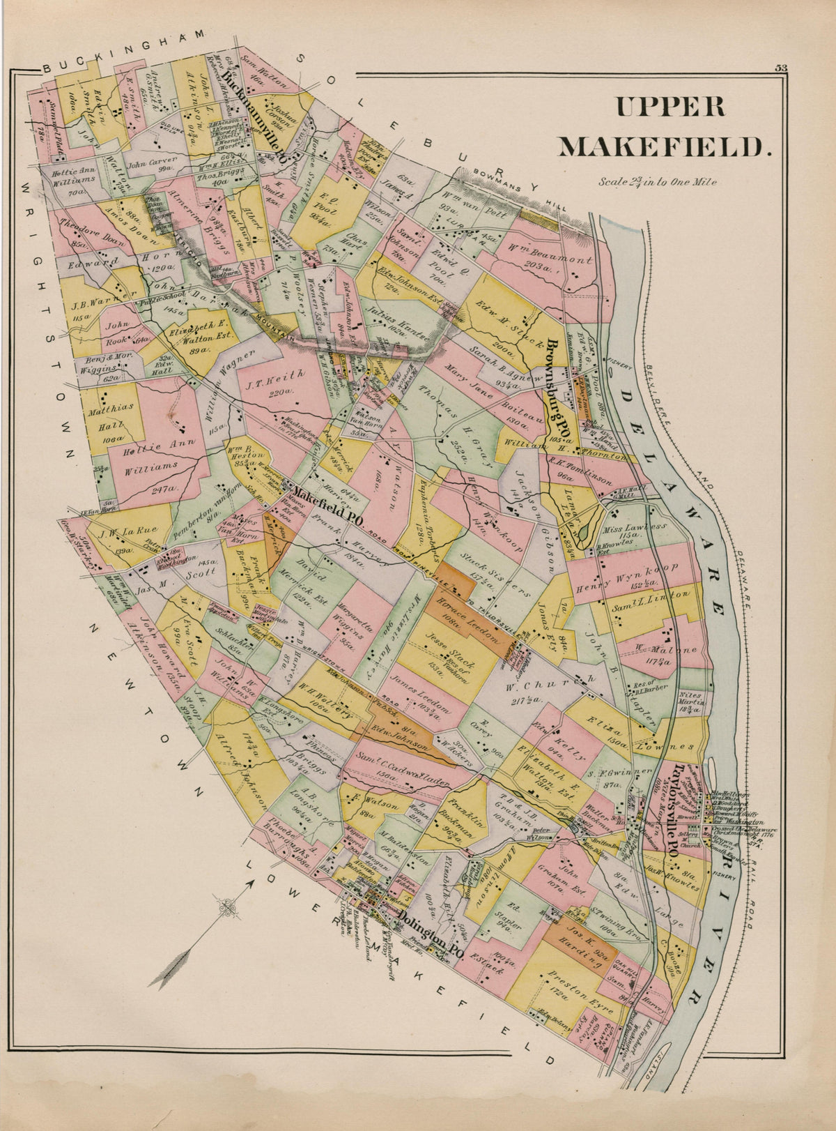 Upper Makefield from Atlas of Bucks County, Pennsylvania 1891 by Relic Map Company