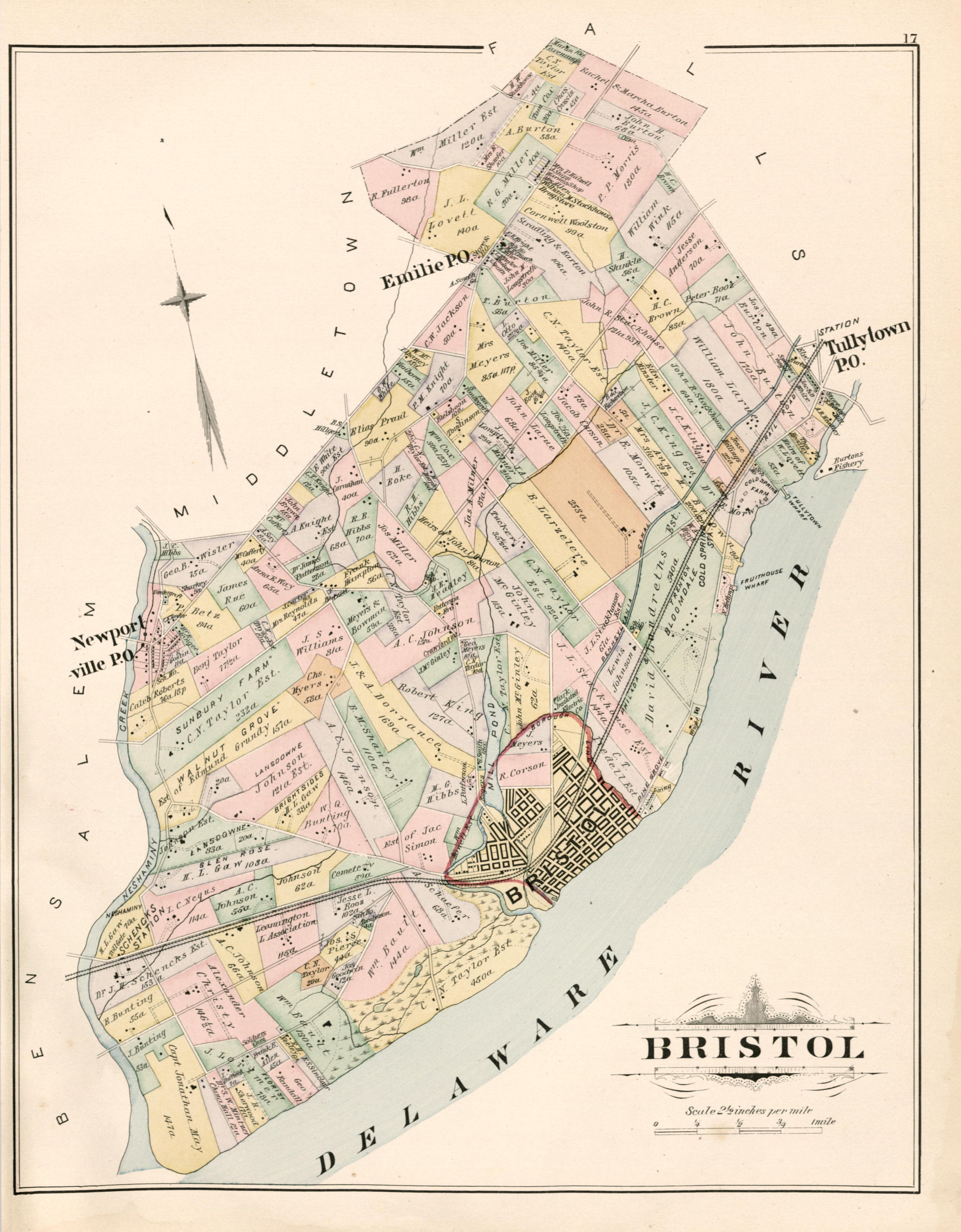 Bristol from Atlas of Bucks County, Pennsylvania 1891 by Relic Map Company