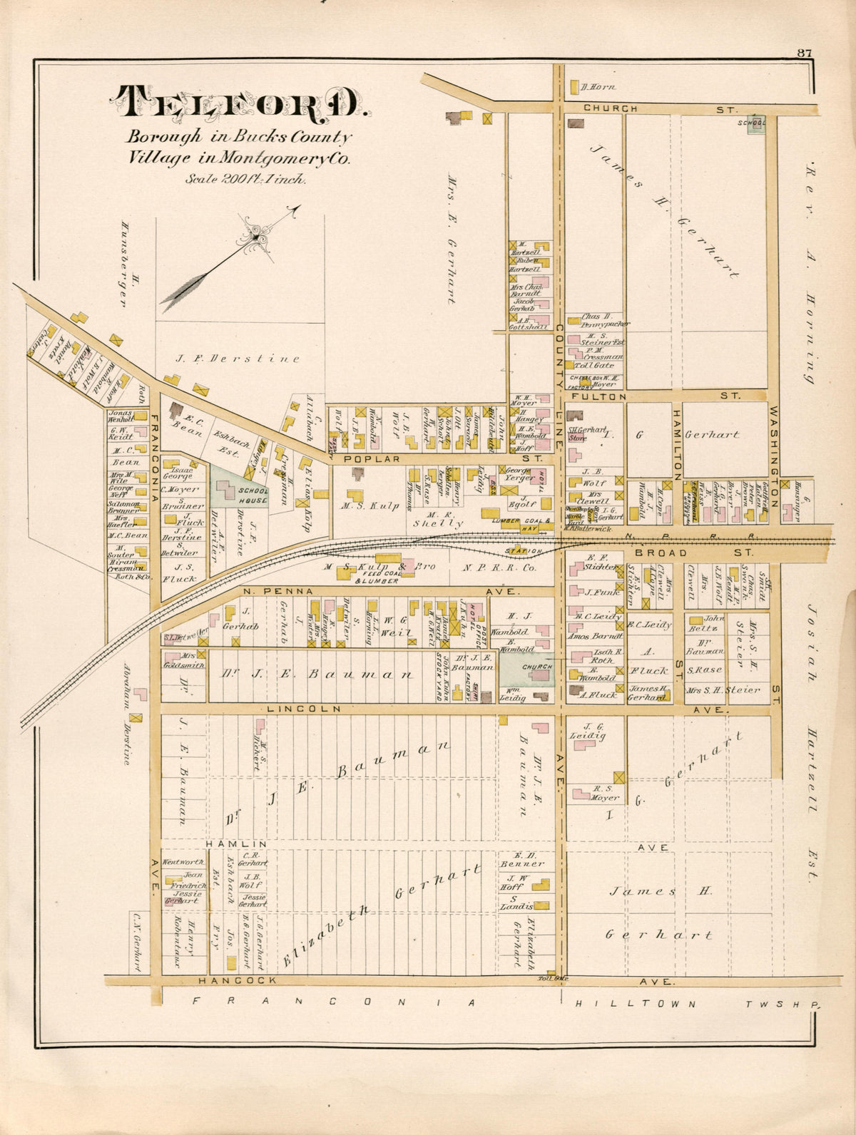 Telford from Atlas of Bucks County, Pennsylvania 1891 by Relic Map Company