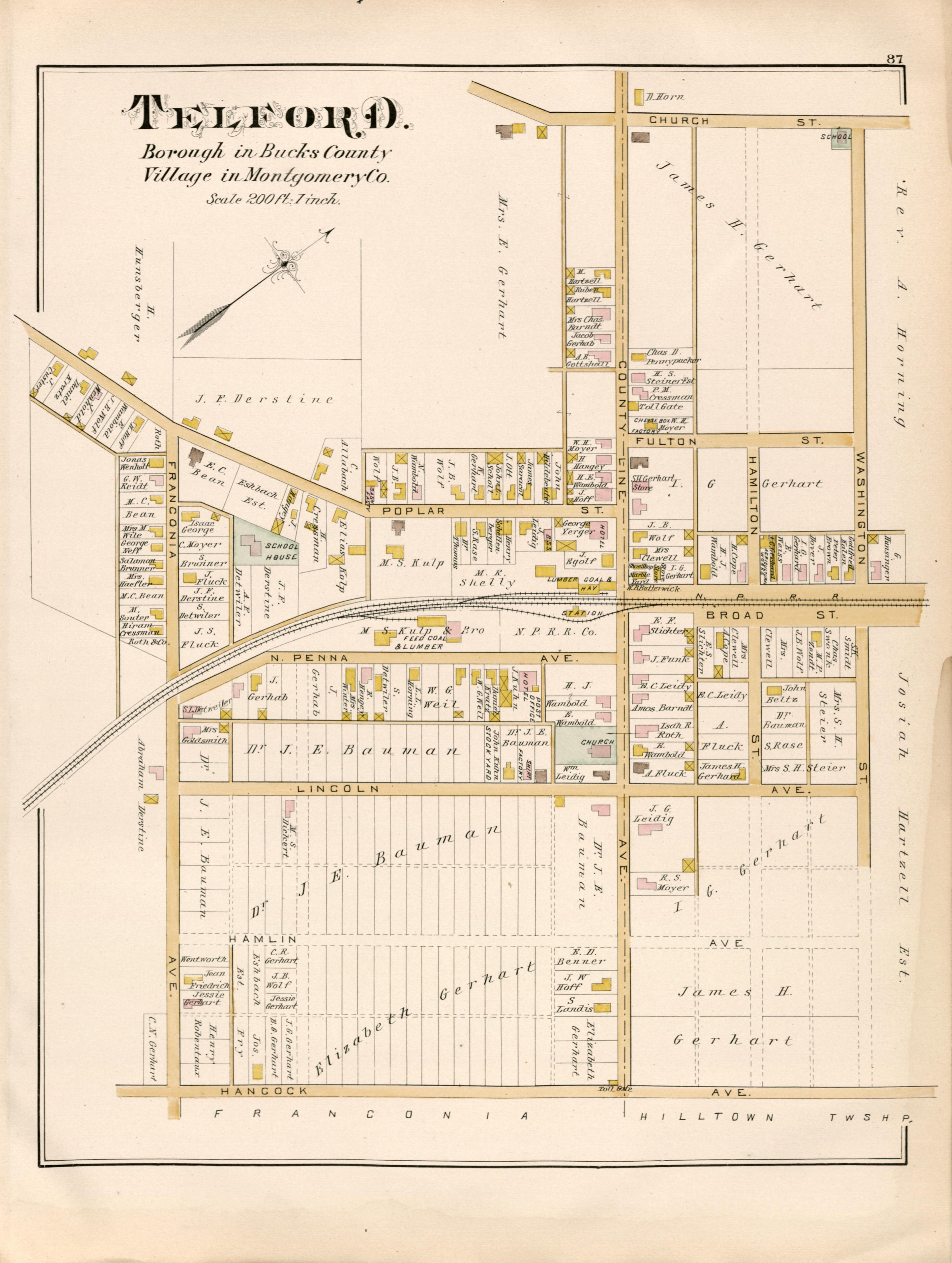 Telford from Atlas of Bucks County, Pennsylvania 1891 by Relic Map Company