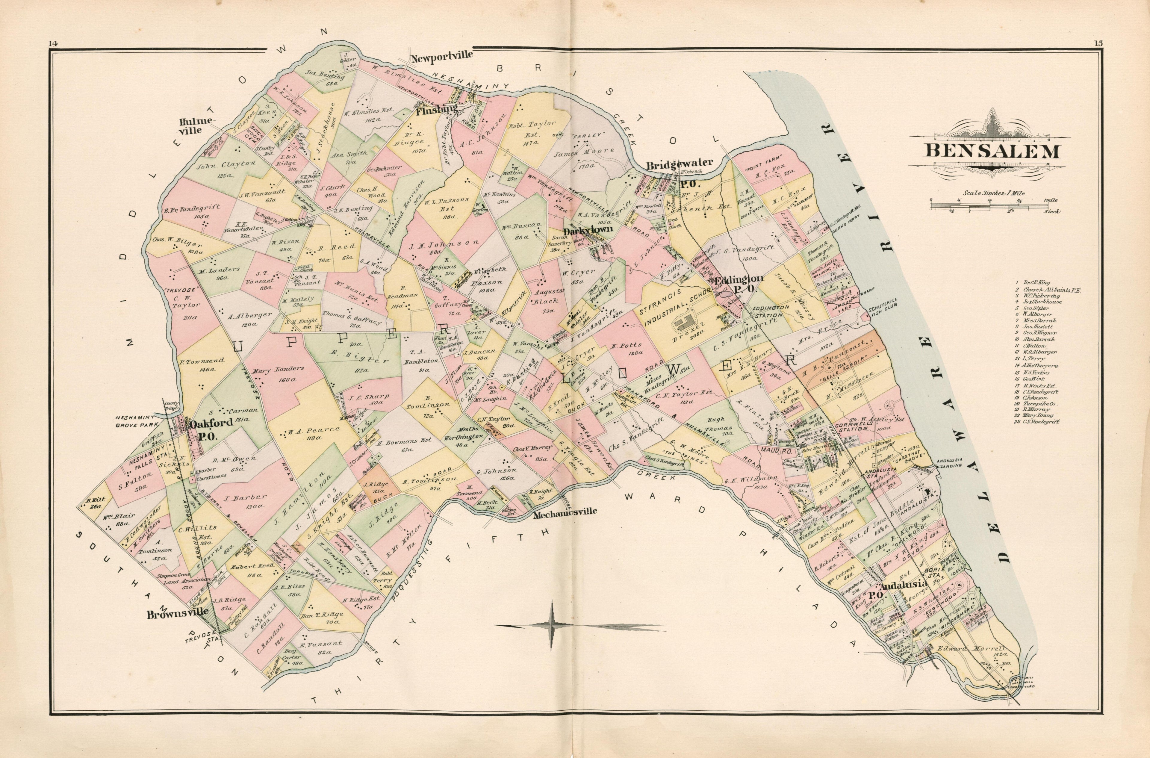 Bensalem from Atlas of Bucks County, Pennsylvania 1891 by Relic Map Company