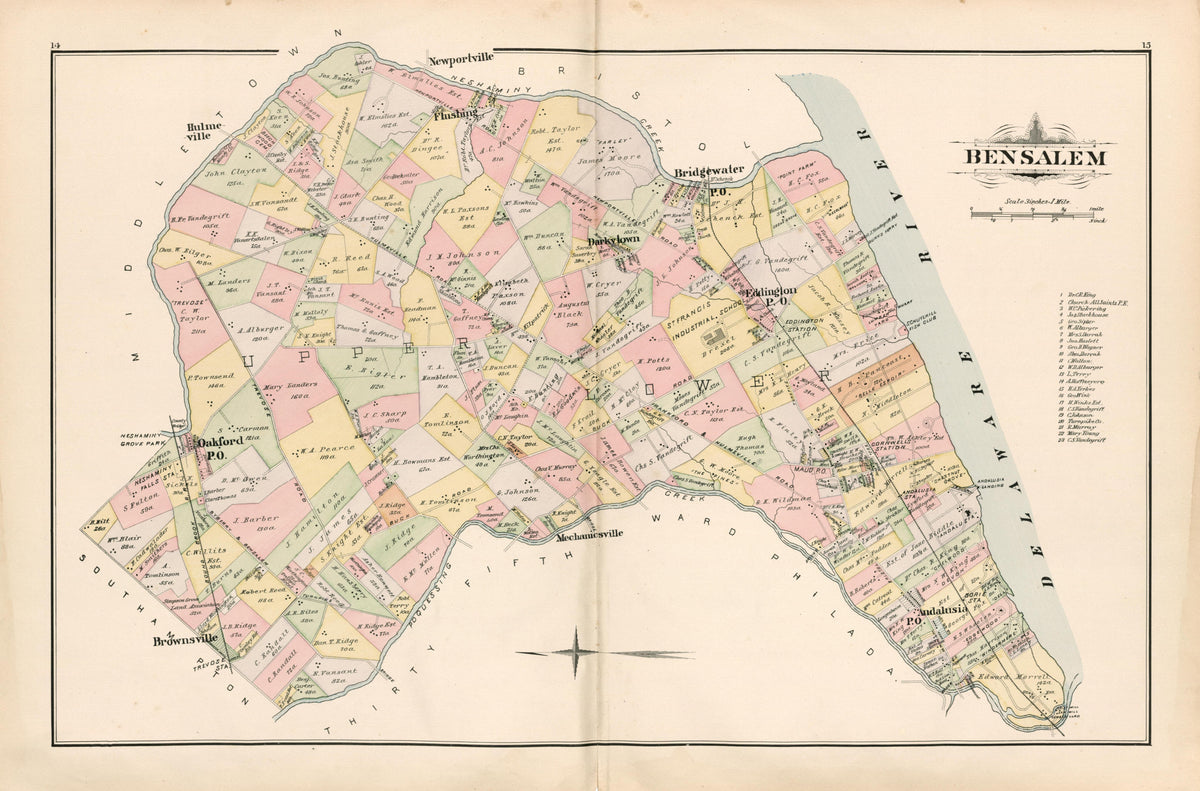 Bensalem from Atlas of Bucks County, Pennsylvania 1891 by Relic Map Company