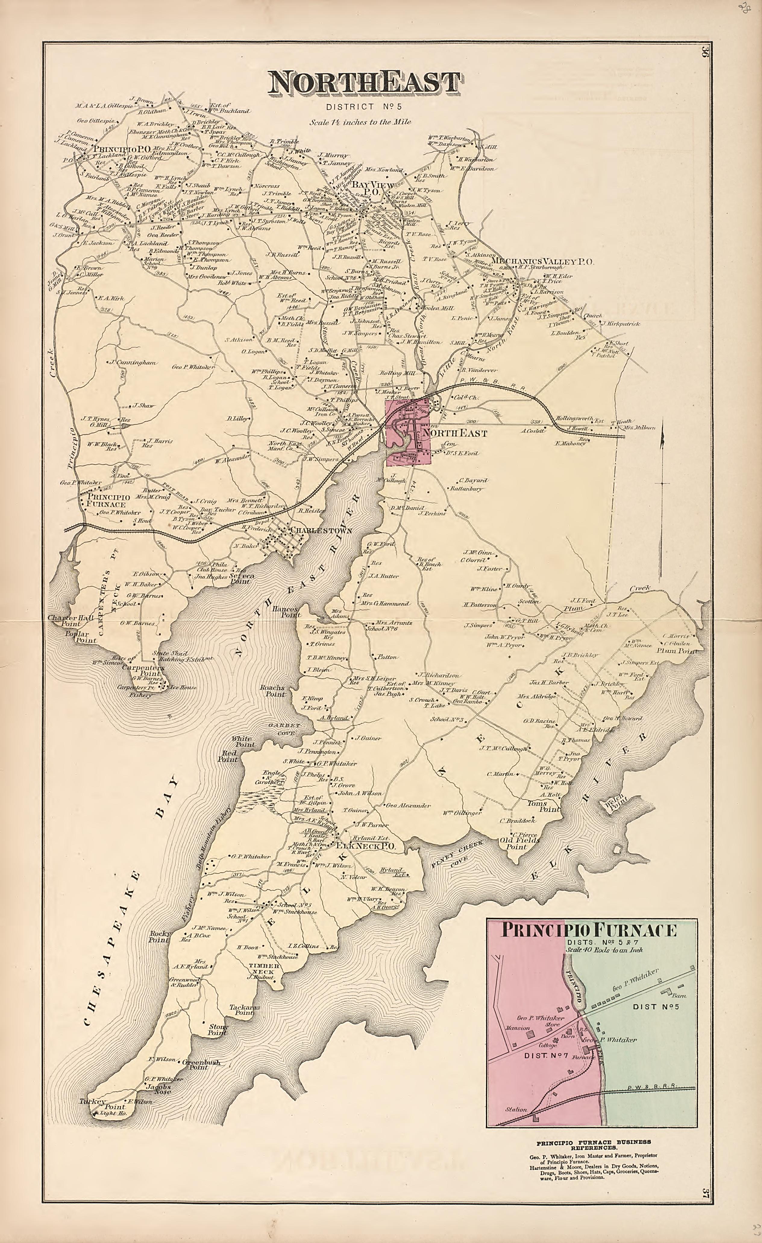 NorthEast - Principio Furance from an Illustrated Atlas of Cecil County, Maryland 1877 by Relic Map Company