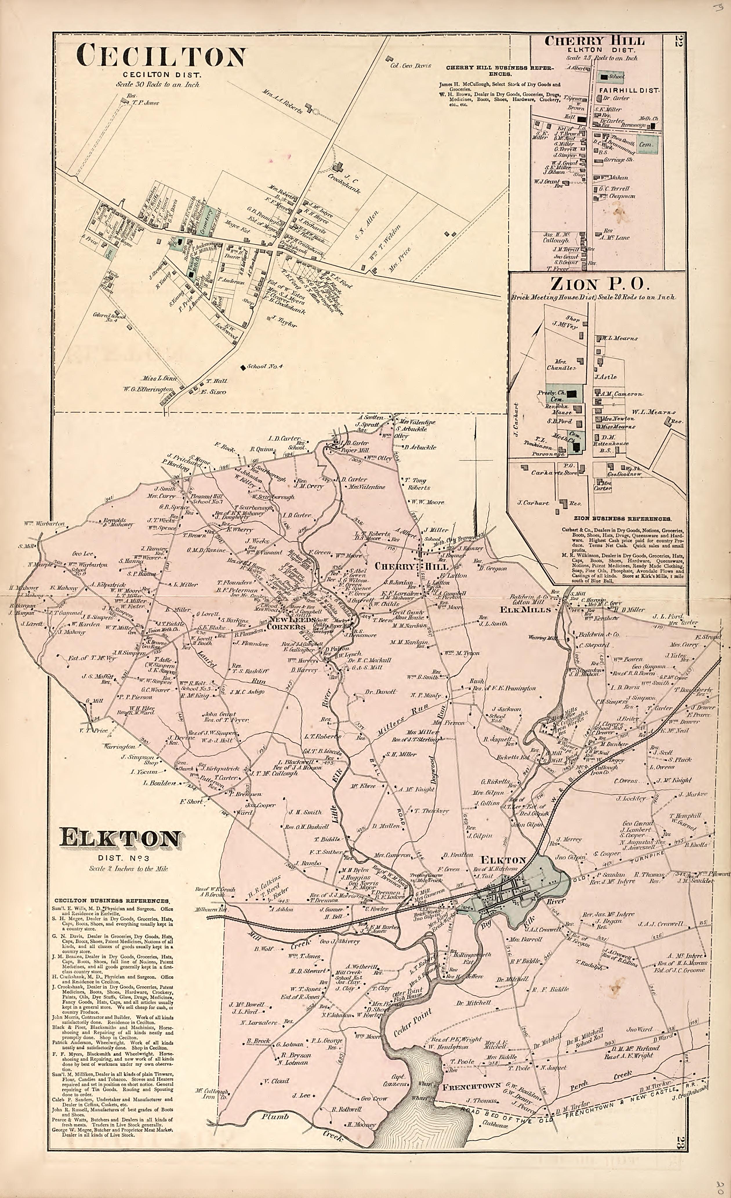 Cecilton - Cherry Hill - Zion P.O. - Elkton from an Illustrated Atlas of Cecil County, Maryland 1877 by Relic Map Company