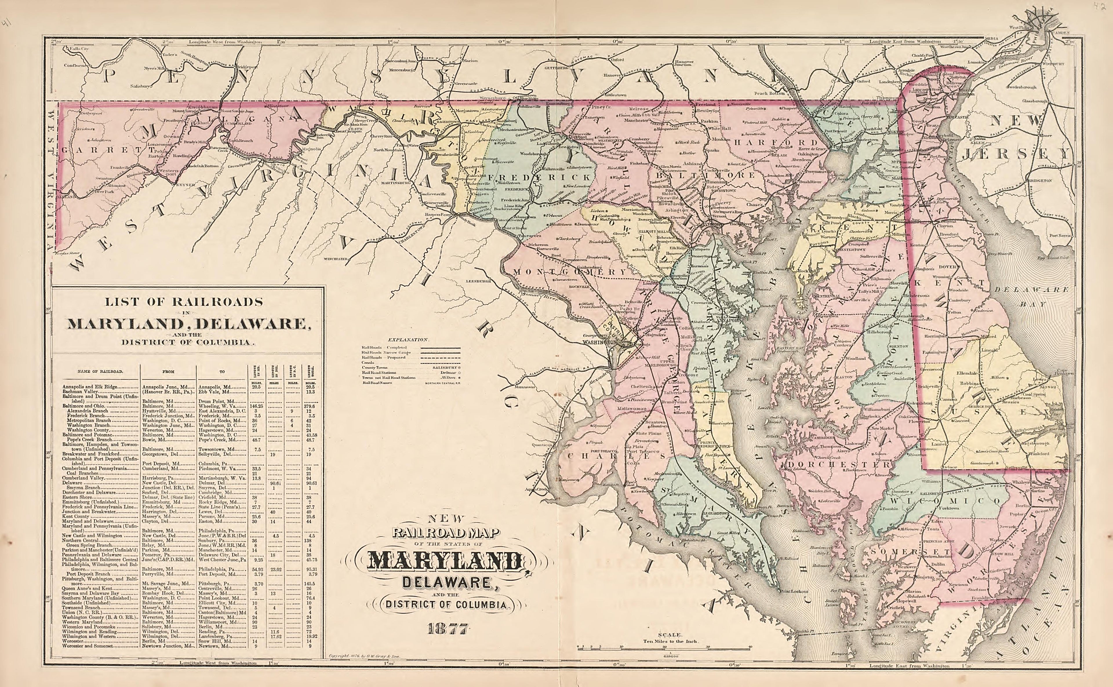 Railroad Map of Maryland, Delaware and the District of Columbia from an Illustrated Atlas of Cecil County, Maryland 1877 by Relic Map Company