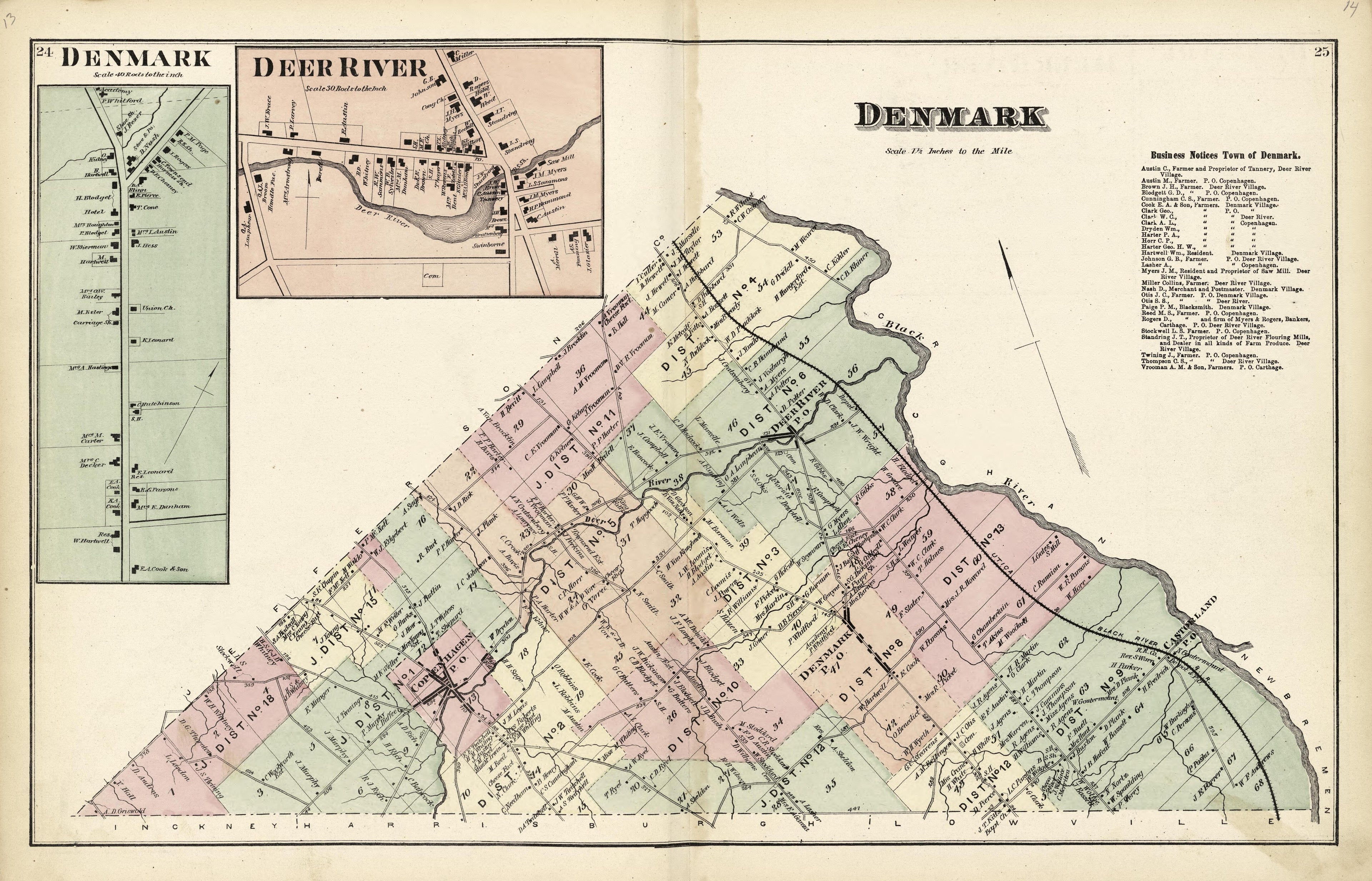 Denmark; Deer River from Atlas of Lewis County, New York 1875 by Relic Map Company