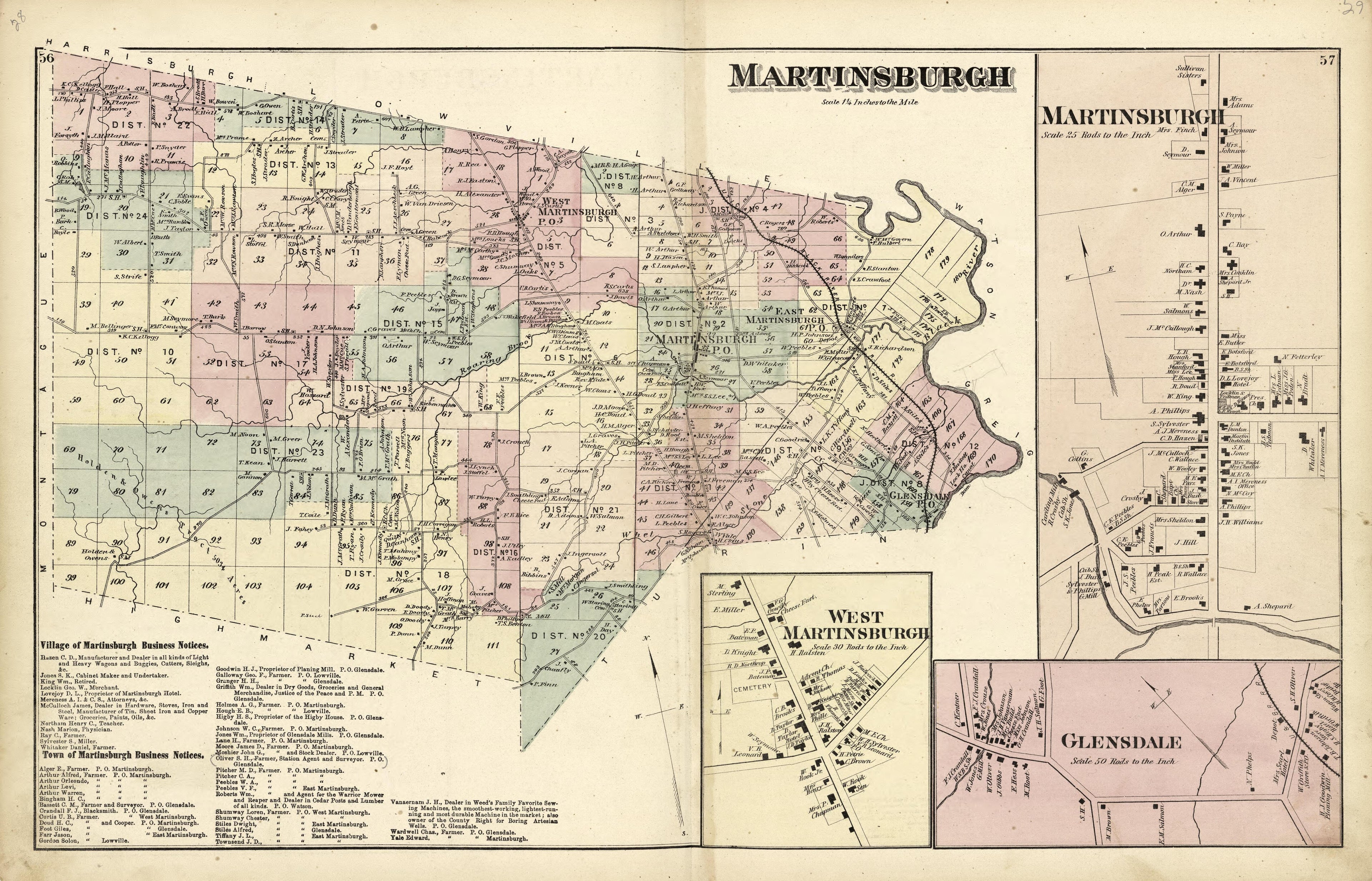 Martinsburgh; Glensdale; West Martinsburgh from Atlas of Lewis County, New York 1875 by Relic Map Company