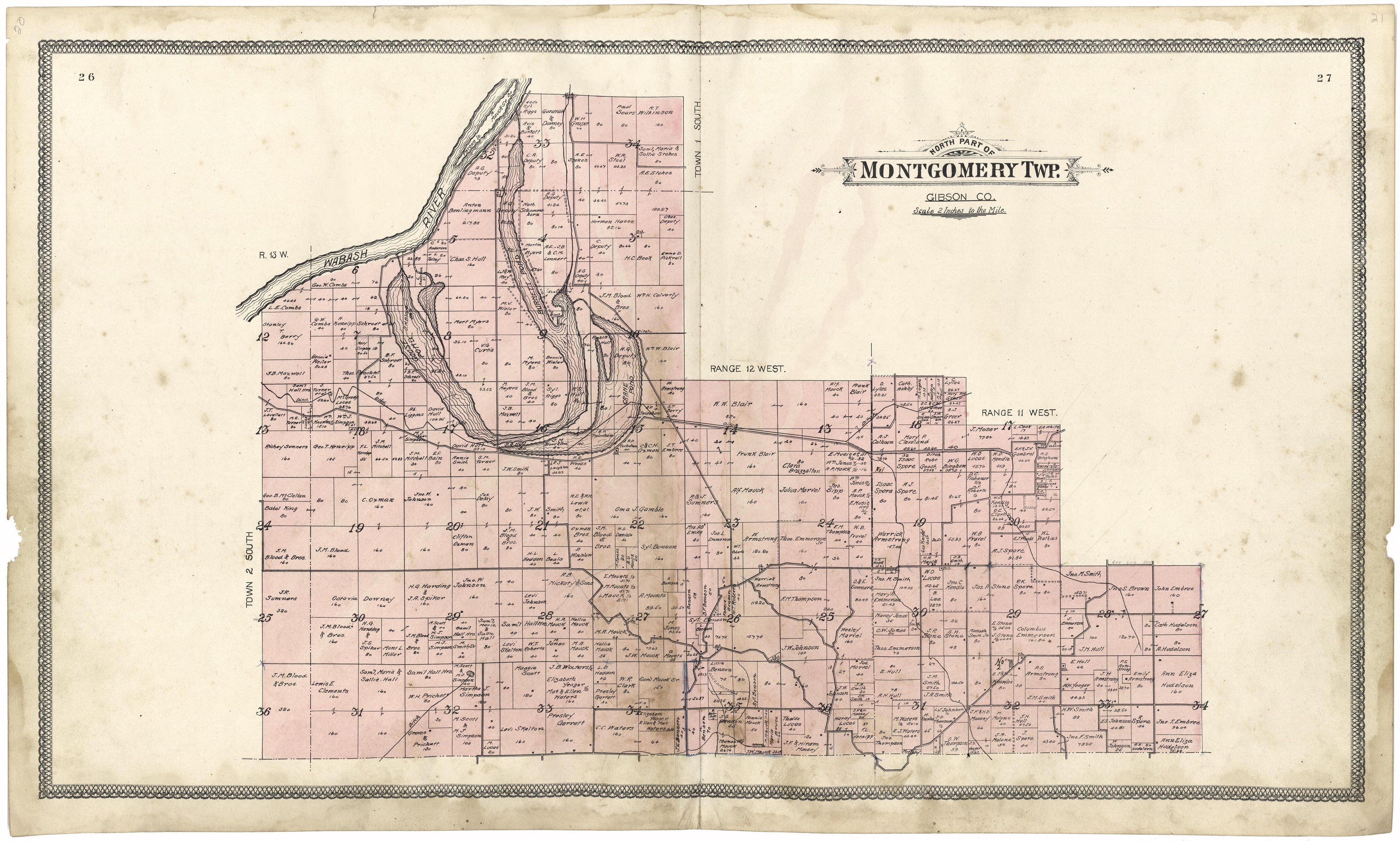 North Part of Montgomery Township from an Illustrated Standard Atlas of Gibson County, Indiana 1899 by Relic Map Company