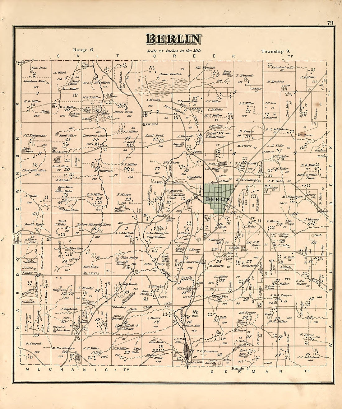 This old map of Holmes County, Ohio, was created by Arms, C. T.|Caldwell, J. A. (Joseph A.)|Cring, Henry|Gasche, C. (Charles)|H.J. Toudy & Co|Howland, H. G.|Worley & Bracher in 1875