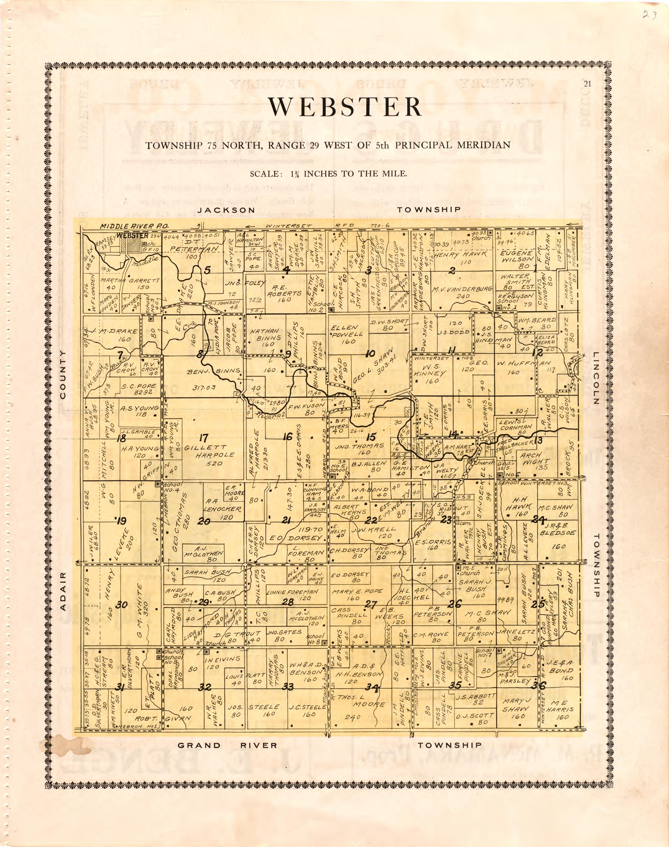 Webster from Atlas of Madison County, Iowa 1912 by Relic Map Company
