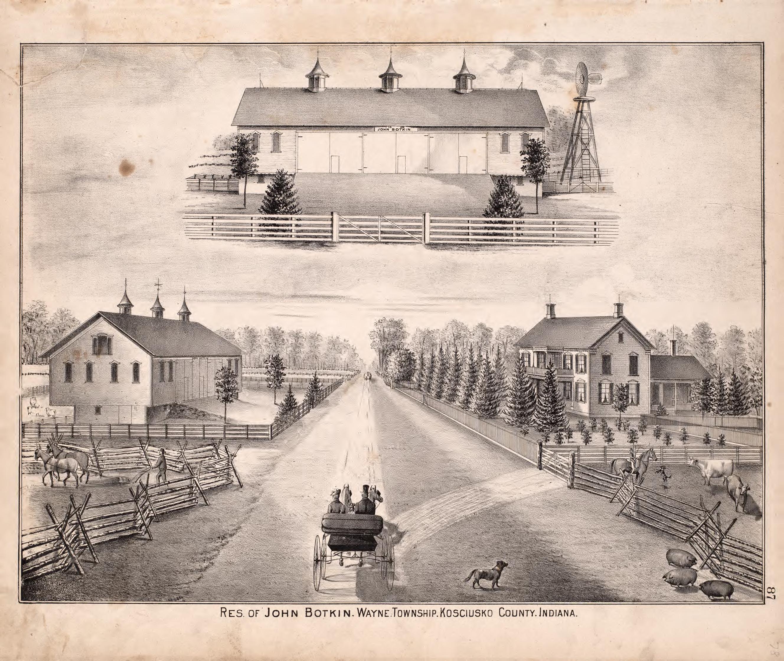 Residence of John Botkin, Wayne Township from Combination Atlas Map of Kosciusko County, Indiana 1879 by Relic Map Company