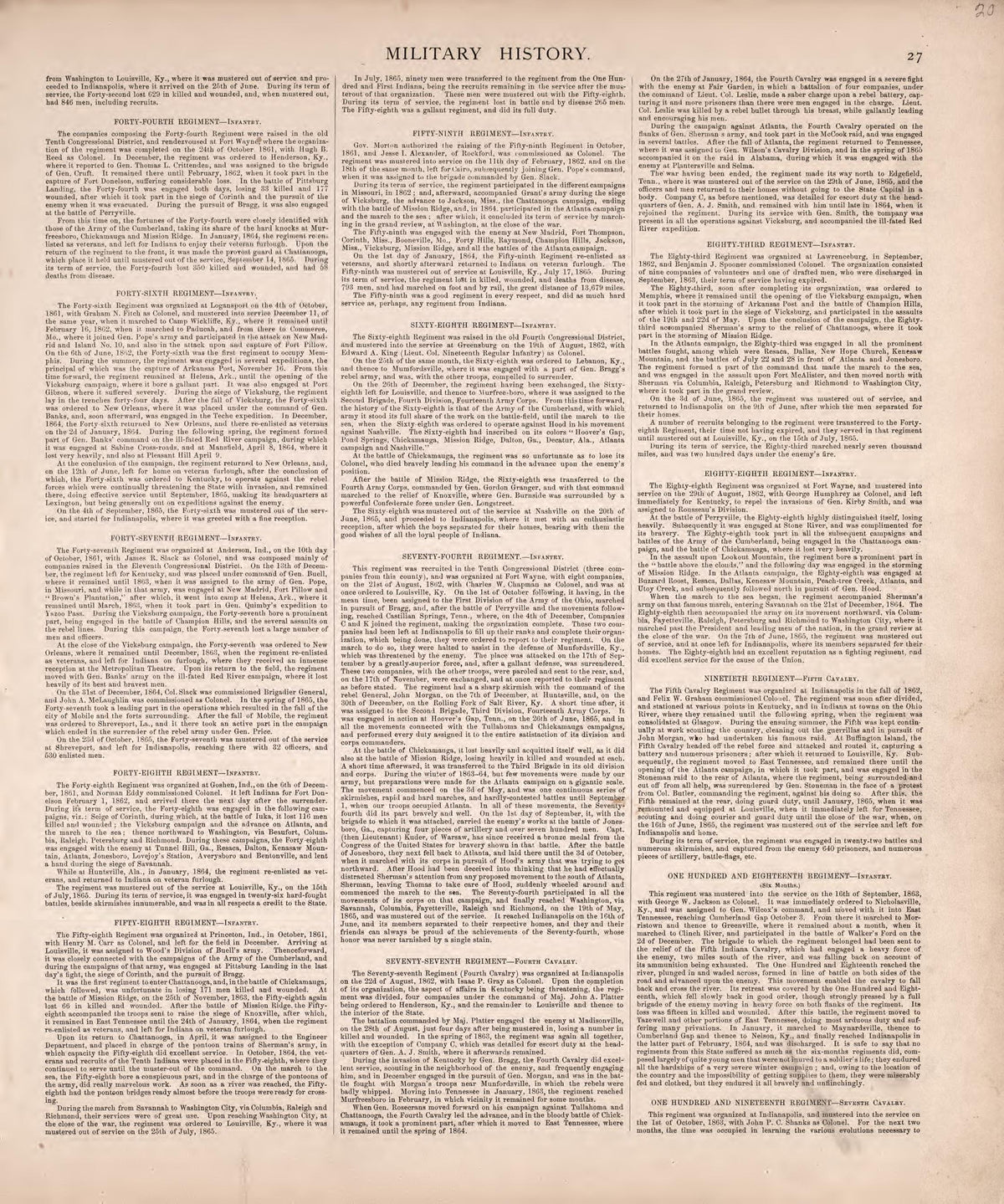 Military History (continued) from Combination Atlas Map of Kosciusko County, Indiana 1879 by Relic Map Company