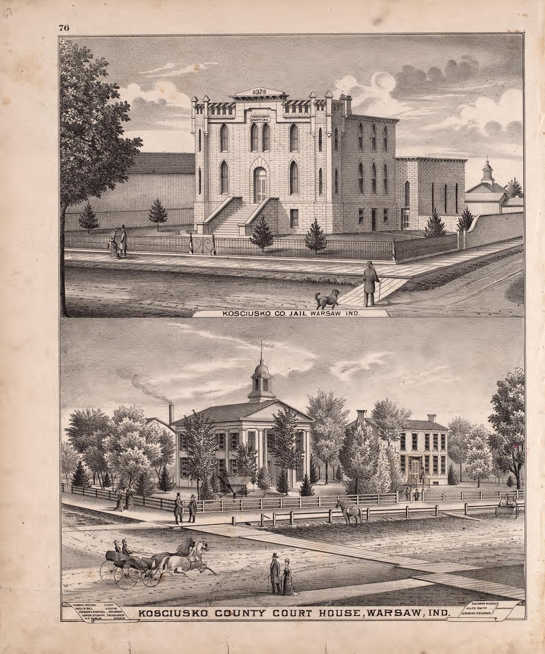 Kosciusko County Courthouse; Warsaw, Ind. from Combination Atlas Map of Kosciusko County, Indiana 1879 by Relic Map Company