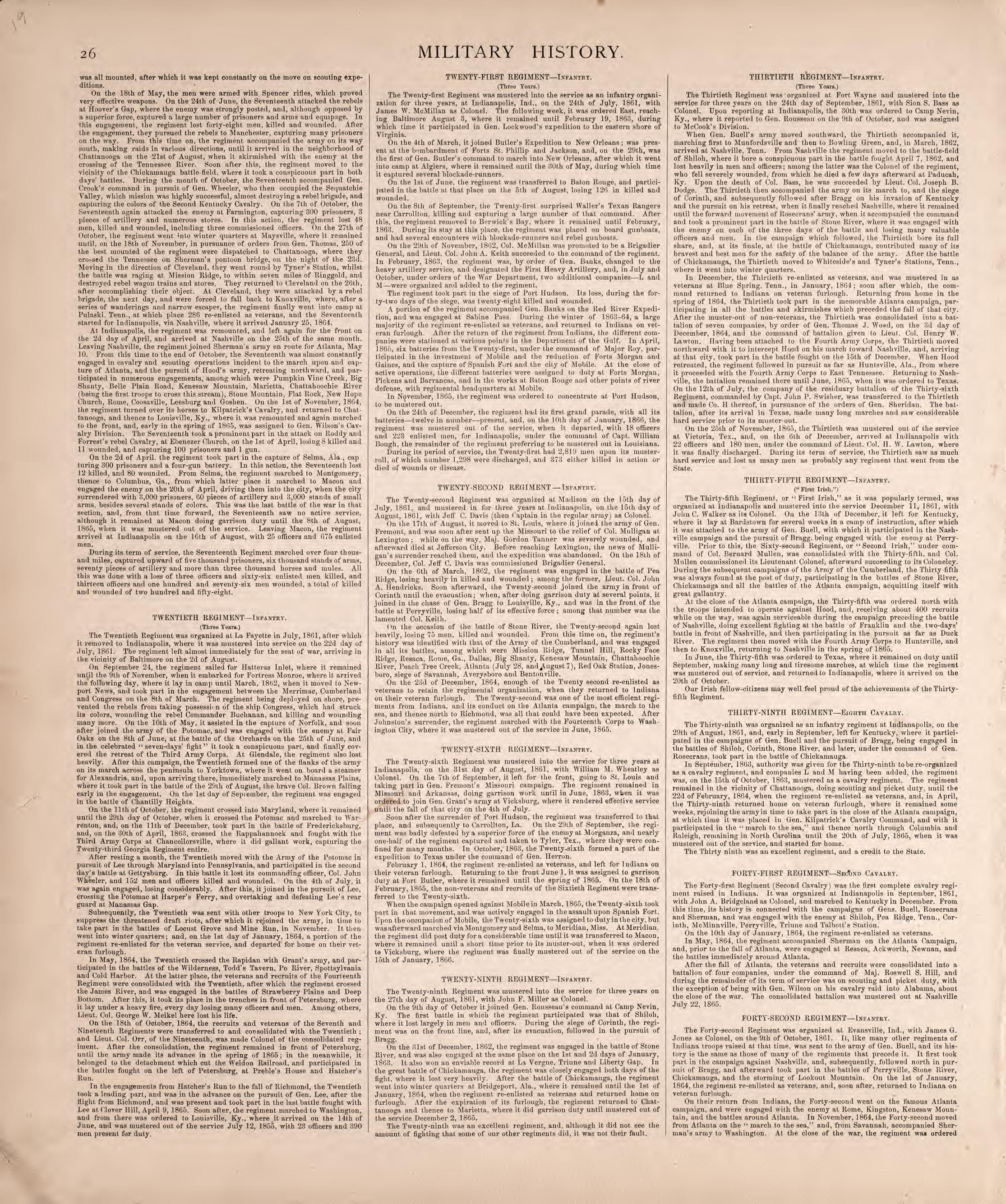 Military History (continued) from Combination Atlas Map of Kosciusko County, Indiana 1879 by Relic Map Company