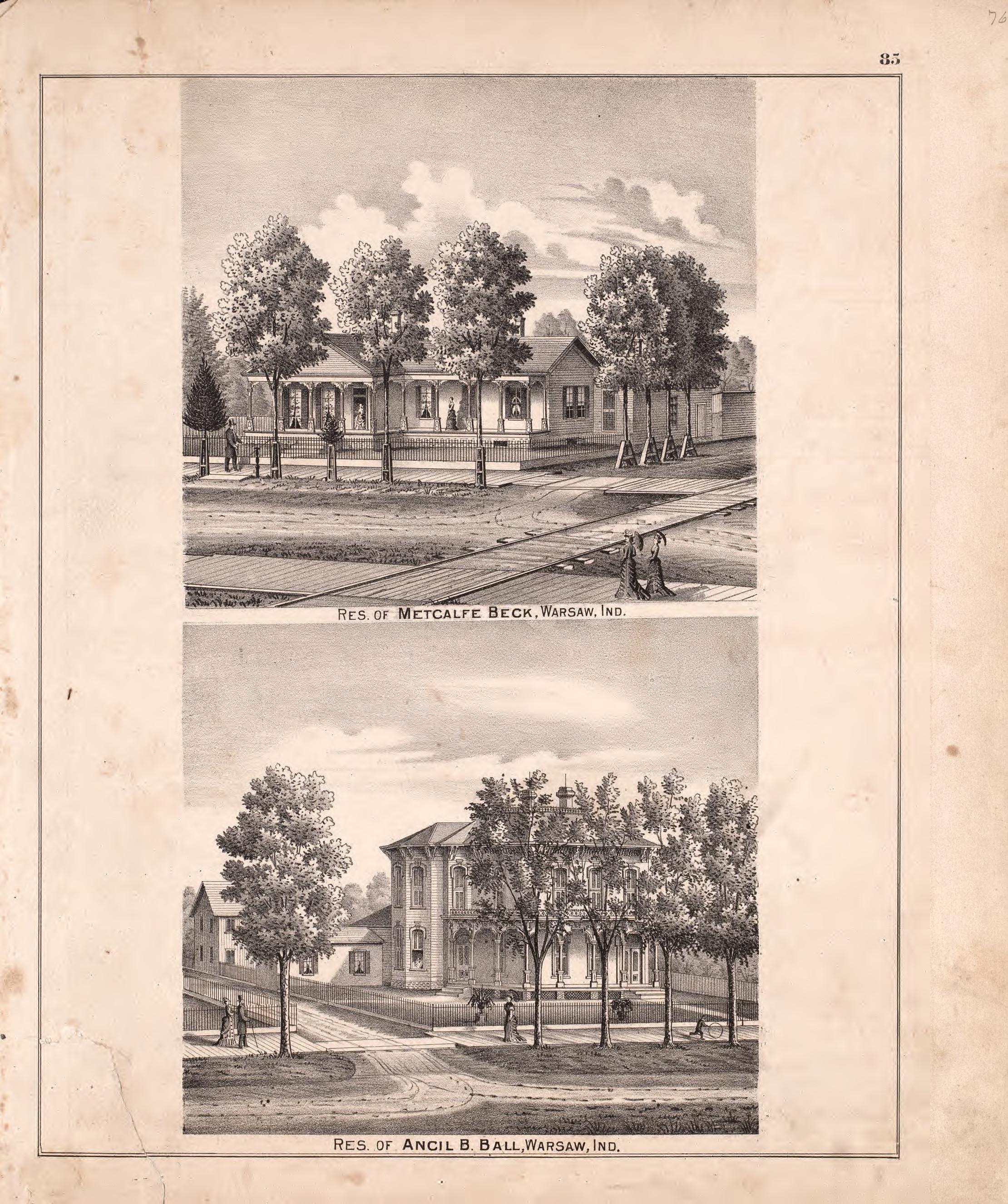Multiple Residence Sketches (continued) from Combination Atlas Map of Kosciusko County, Indiana 1879 by Relic Map Company
