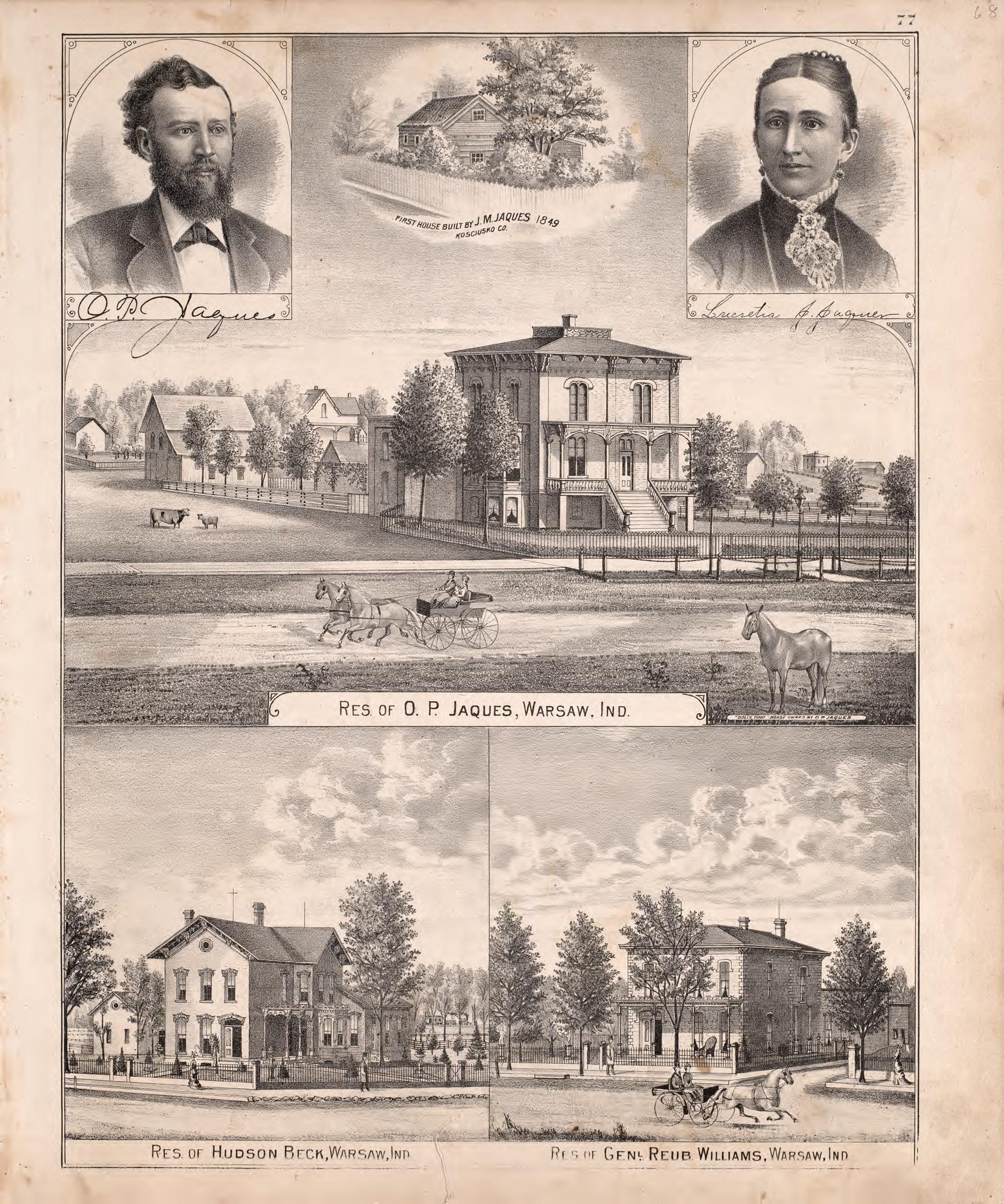 Multiple Residence Sketches from Combination Atlas Map of Kosciusko County, Indiana 1879 by Relic Map Company