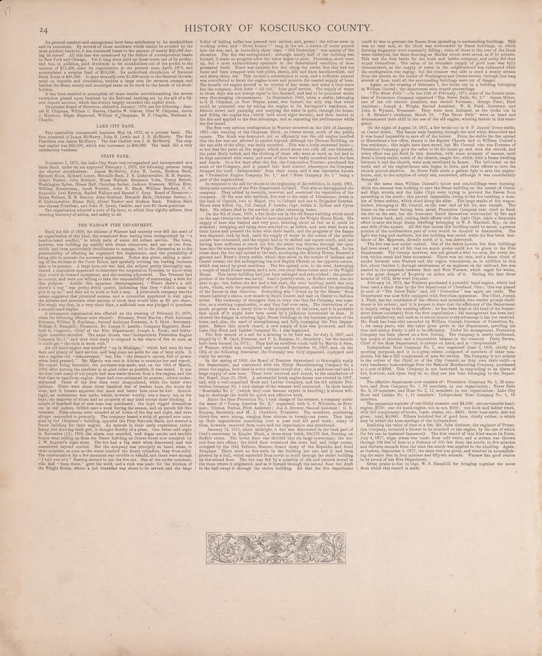 History of Kosciusko County (continued) from Combination Atlas Map of Kosciusko County, Indiana 1879 by Relic Map Company