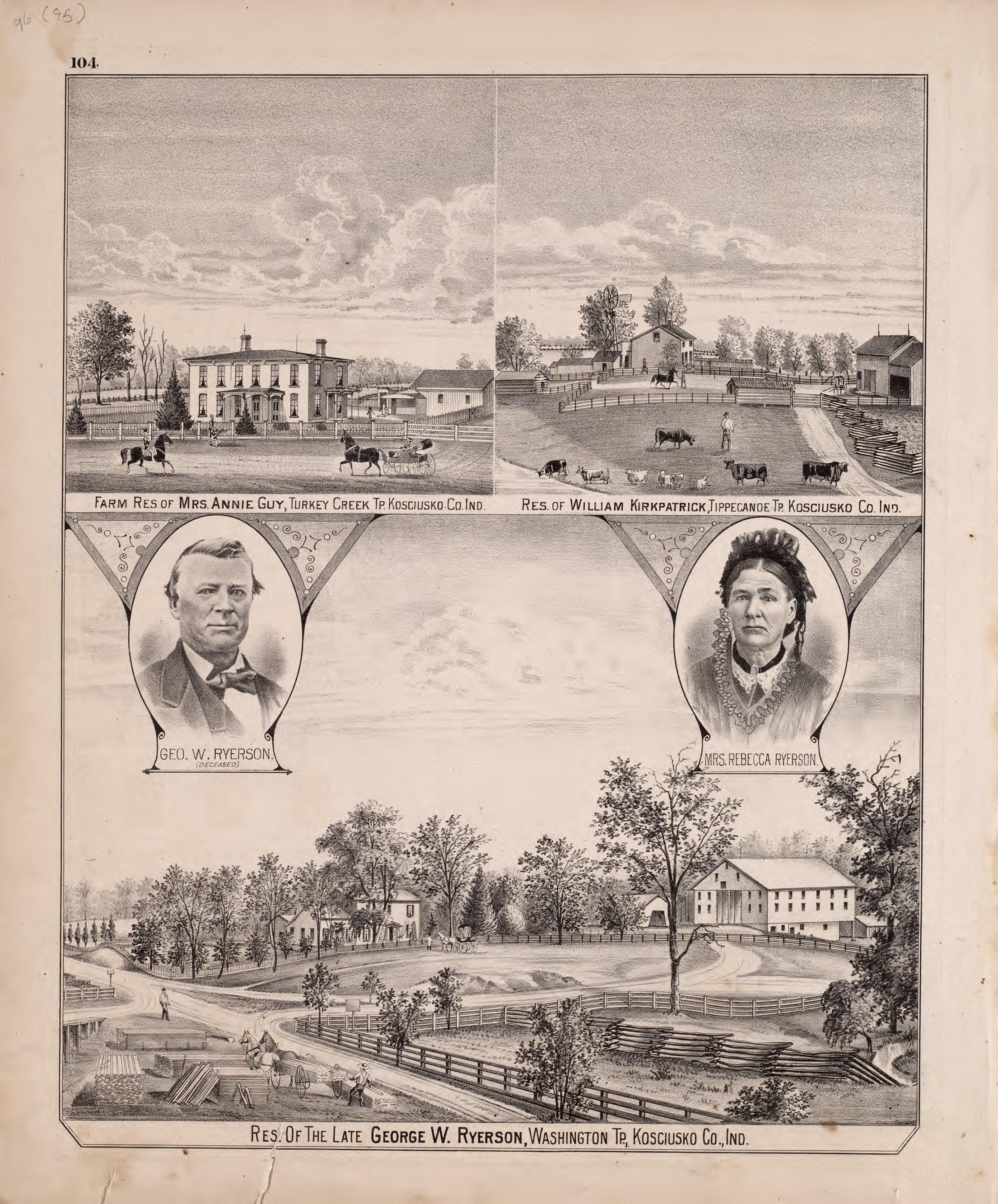 Multiple Residence Sketches (continued) from Combination Atlas Map of Kosciusko County, Indiana 1879 by Relic Map Company