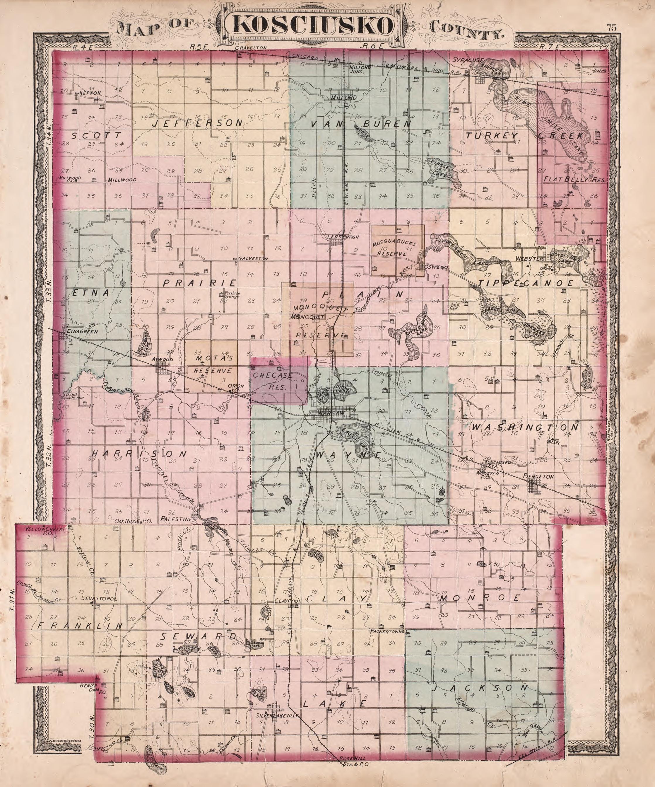 Kosciusko County from Combination Atlas Map of Kosciusko County, Indiana 1879 by Relic Map Company