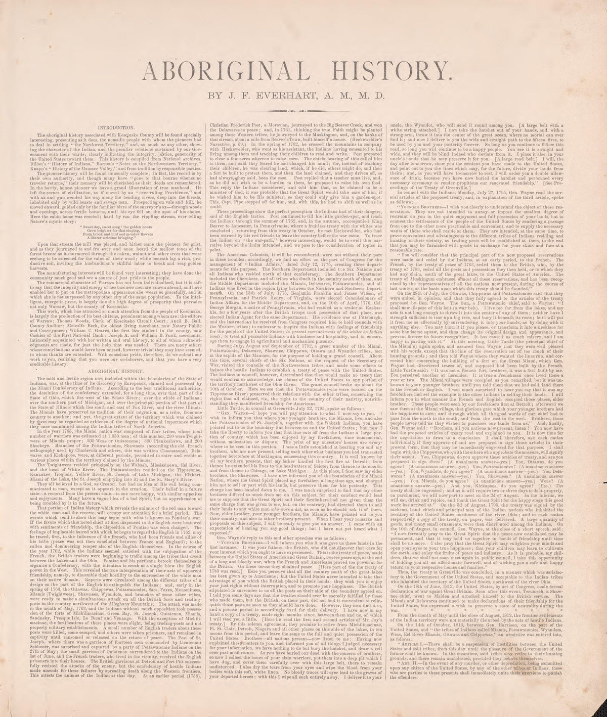 Aboriginal History from Combination Atlas Map of Kosciusko County, Indiana 1879 by Relic Map Company